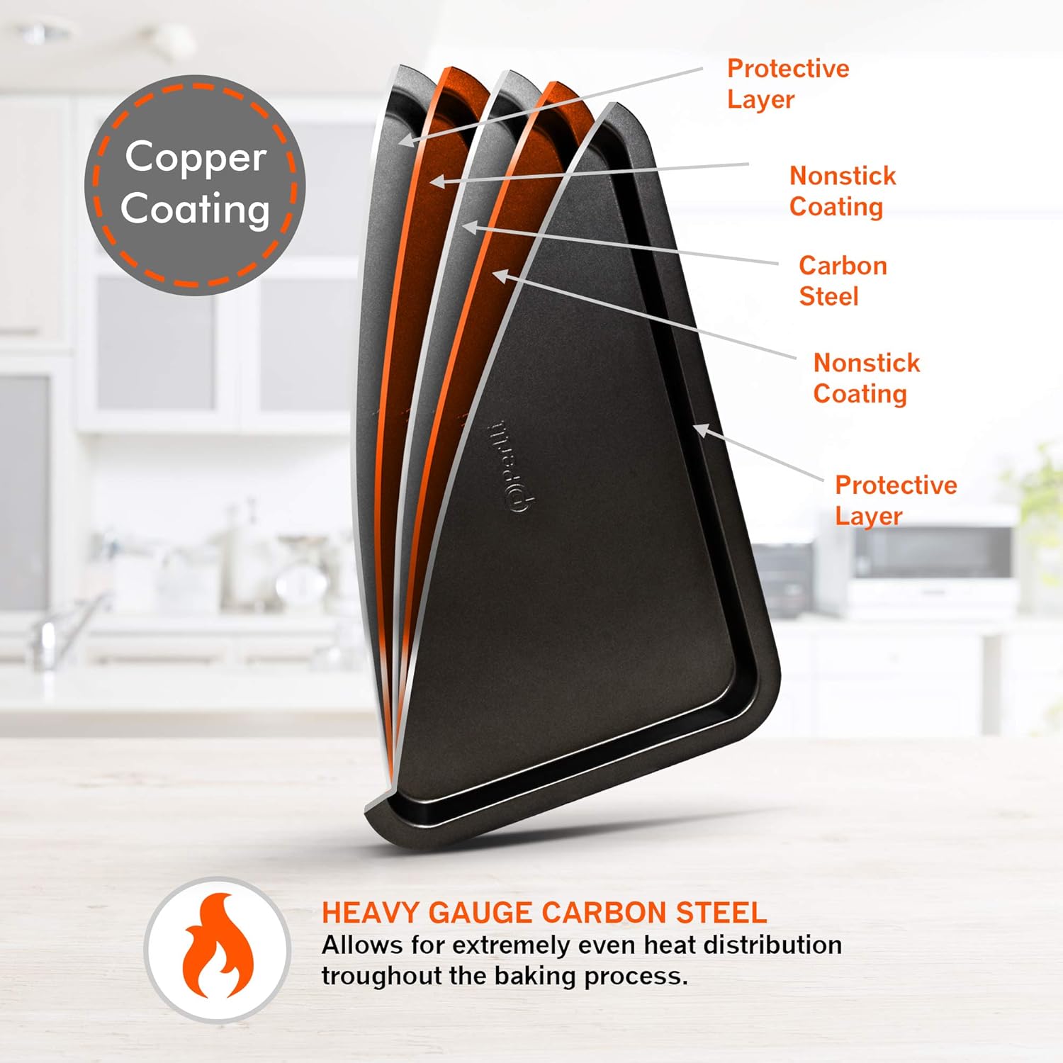 Perlli Baking Pan 10 Piece Set Nonstick Carbon Steel Gray Oven Bakeware Kitchen Set, 2 Cookie Sheets, 2 Round Cake Pans, Square Pan, Roasting Pan, Loaf Pan, Crisp Pan, Pizza Crisper, & Muffin Pan - Image 2