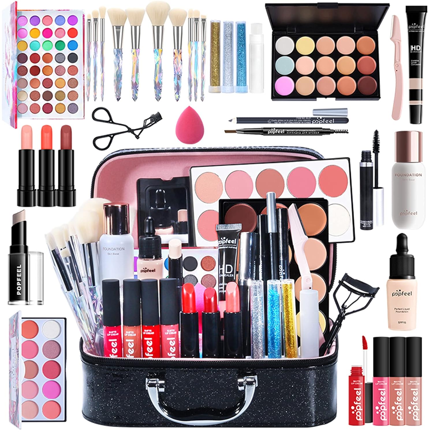 Pure Vie All-in-One Holiday Gift Makeup Set Cosmetic Essential Starter Bundle Include Eyeshadow Palette Lipstick Concealer Blush Mascara Foundation Face Powder - Makeup Kit for Women Full Kit