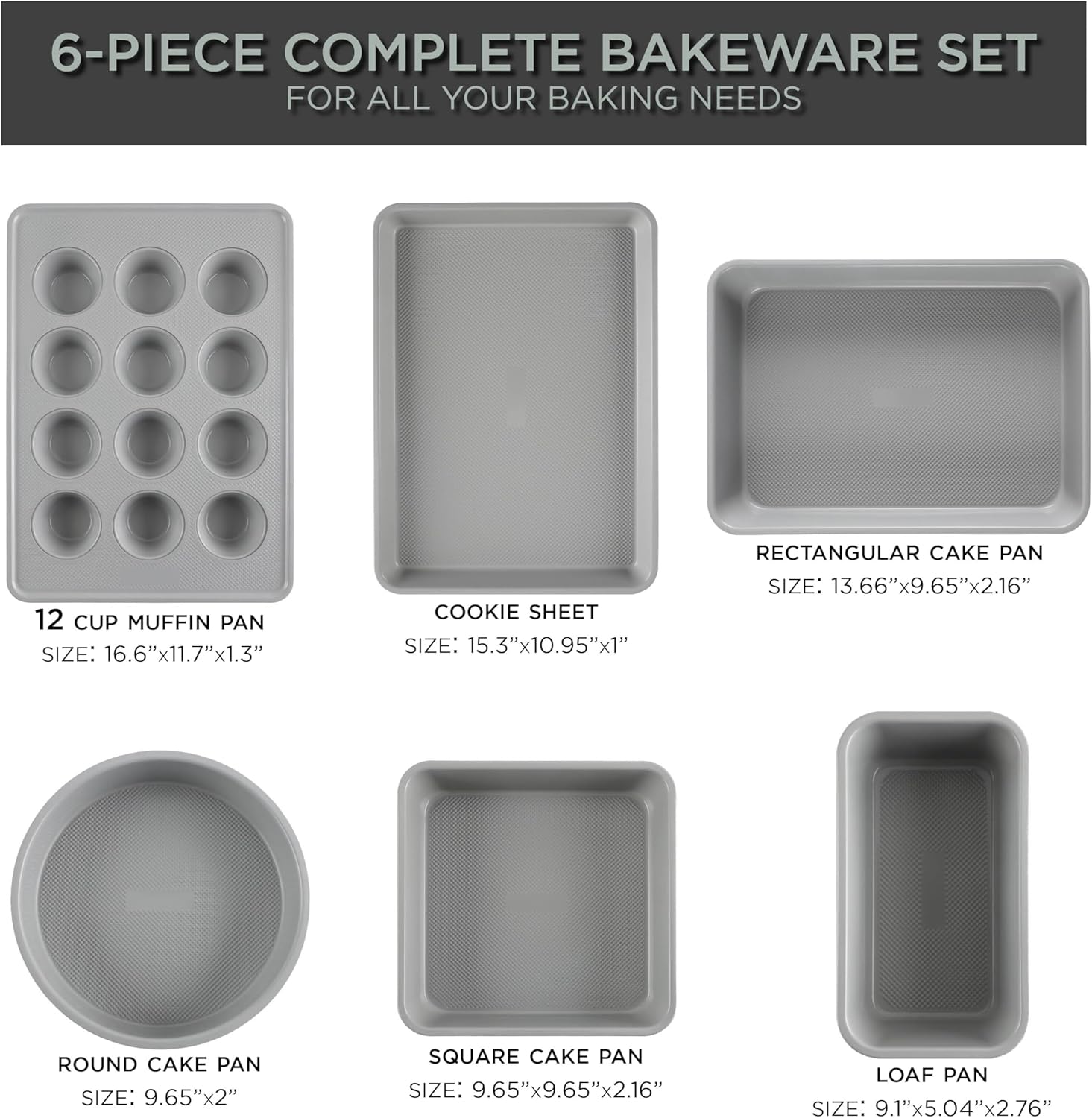 Country Kitchen Nonstick Stackable Bakeware Set - Durable, Easy Release Baking Set, Sage, 6 Pcs - Image 3