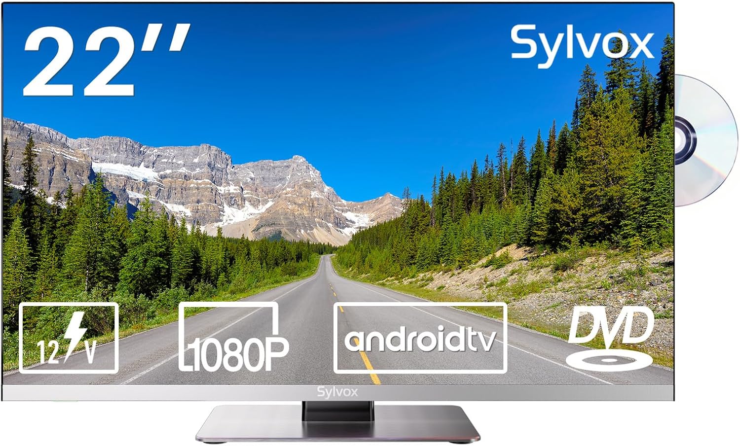 SYLVOX RV TV, 22 inches 12/24V TV for RV 1080P Full HD Smart TV, Built-in APP Store, Support WiFi Bluetooth, Small Android TV for Car Home Camper Truck Boat(Limo Series)