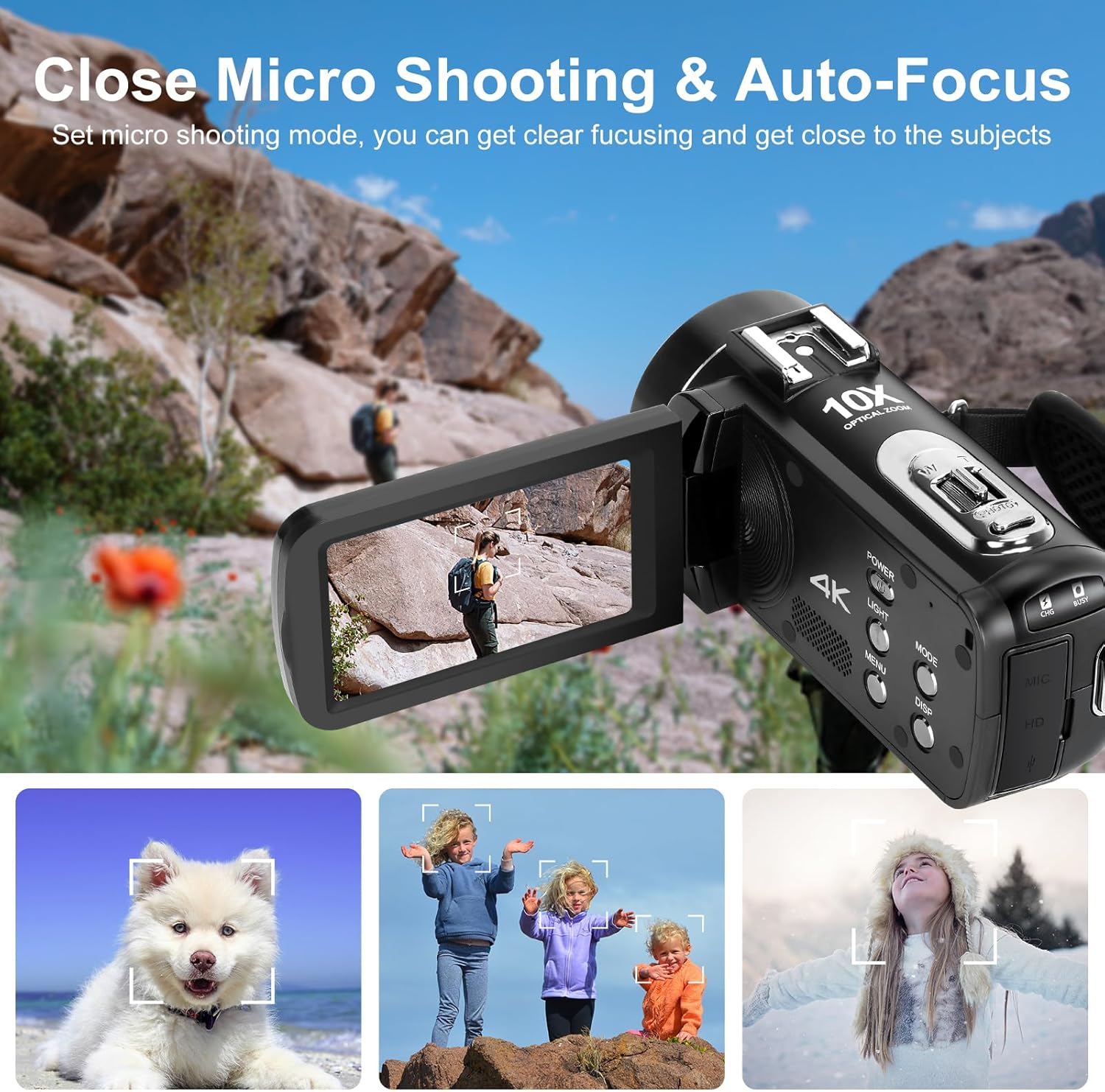 ORDRO 4K Video Camera Camcorder 10X Optical Zoom&120X Intelligent Zoom, 4K 30MP WiFi Vlogging Camera for YouTube Digital Video Camera w/Microphone, 32G Card, Remote Control - Image 4