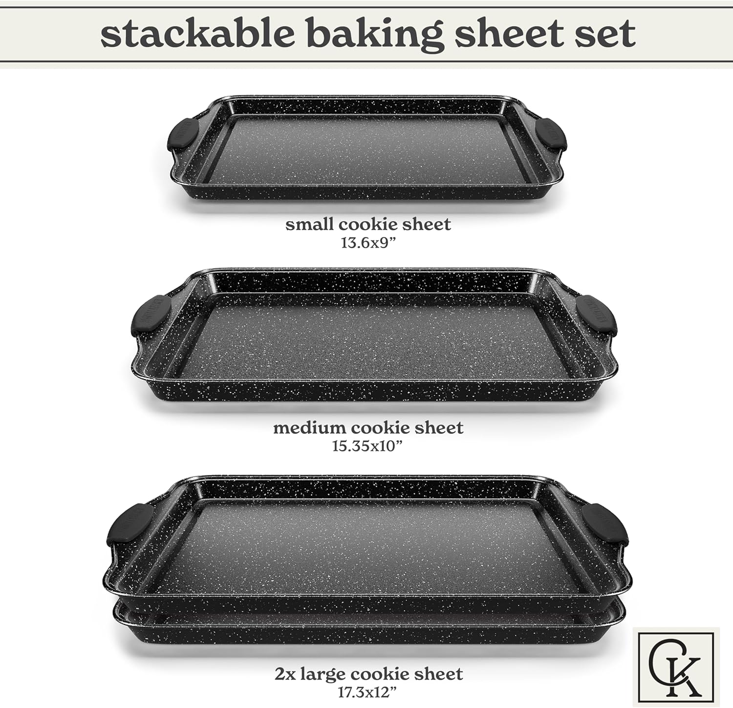 Country Kitchen Nonstick Stackable Bakeware Set - Heavy Duty, Durable, Easy Release Baking Set, Black, 4 Pcs - Image 2