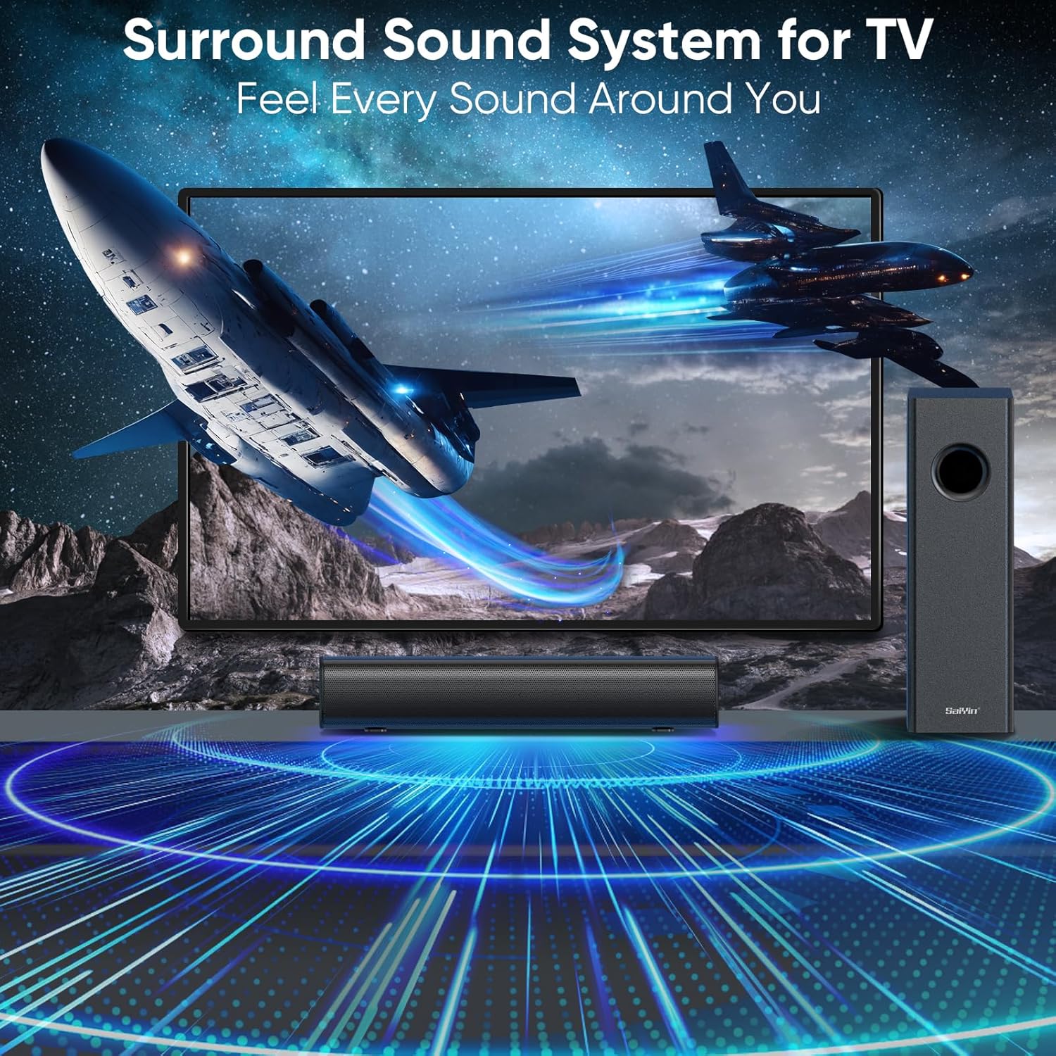 Saiyin Soundbar with 4'' Subwoofers - 70W Rounded-Edge Subwoofer & Compact Soundbar for TV, 2.1 Audio Enhanced Surround Sound System for TV, Bluetooth/Optical/AUX Connection for TV/PC - Image 5