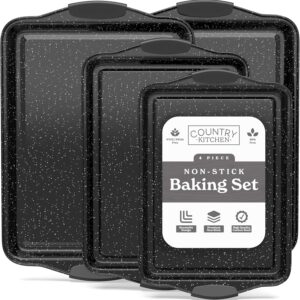 Country Kitchen Nonstick Stackable Bakeware Set – Heavy Duty, Durable, Easy Release Baking Set, Black, 4 Pcs