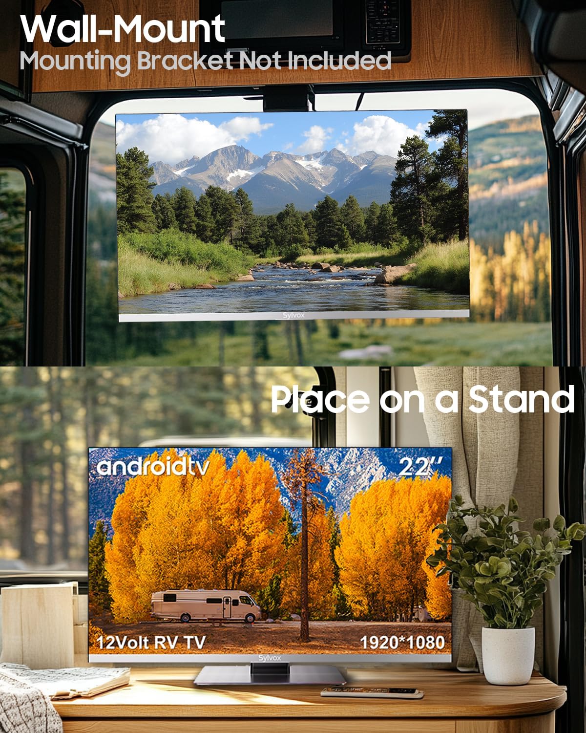 SYLVOX RV TV, 22 inches 12/24V TV for RV 1080P Full HD Smart TV, Built-in APP Store, Support WiFi Bluetooth, Small Android TV for Car Home Camper Truck Boat(Limo Series) - Image 4