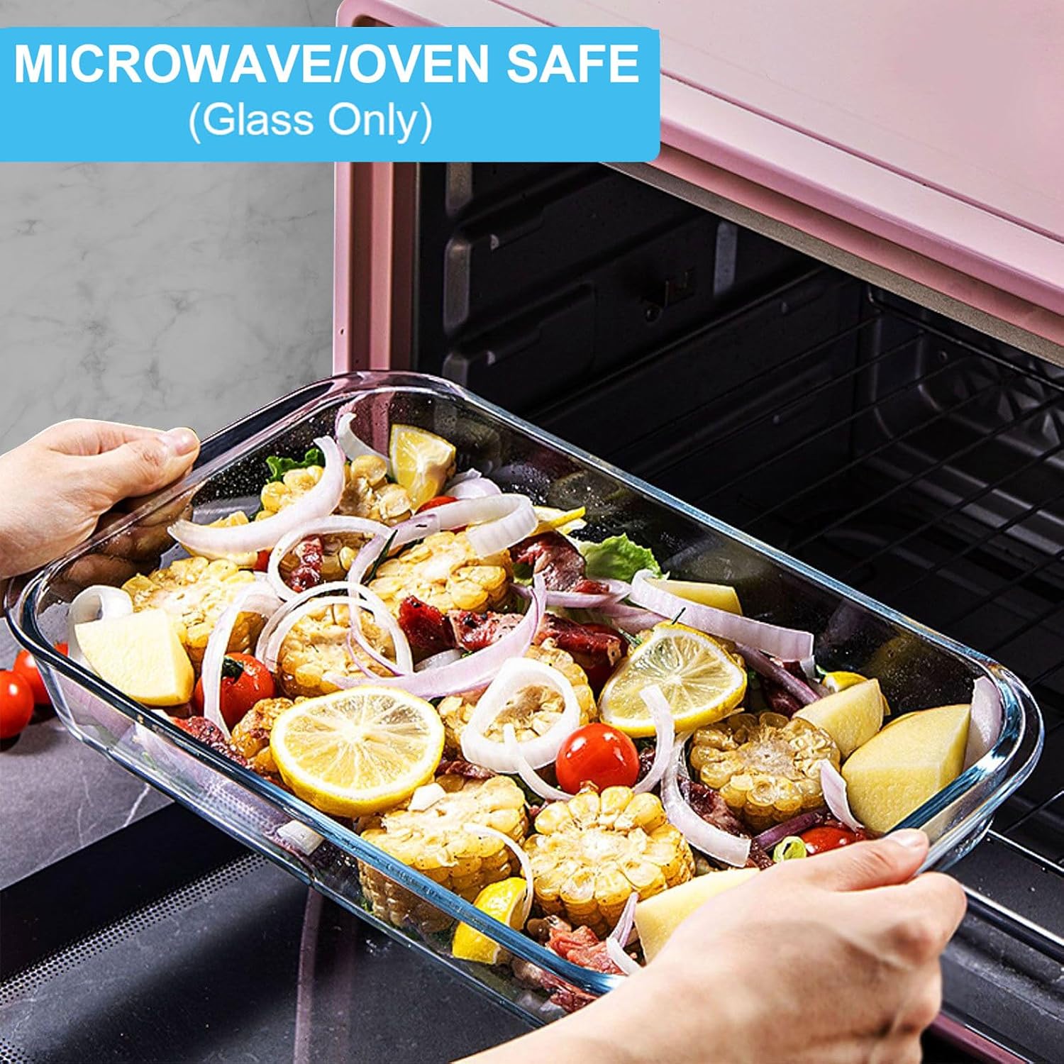 KOMUEE 8 Pieces Glass Baking Dish with Lids Rectangular Glass Baking Pan Bakeware Set with Lids, Baking Pans for Lasagna, Leftovers, Cooking, Kitchen, Fridge-to-Oven, Gray - Image 3