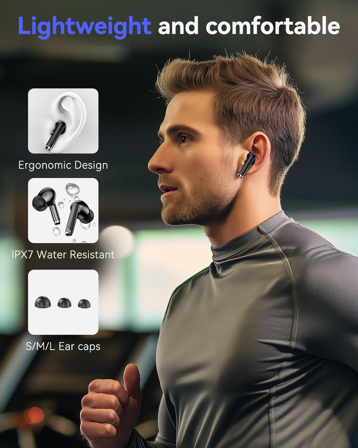 Bluetooth Headphones True Wireless Earbuds 50H Playback LED Power Display Earphones with Charging Case IPX7 Waterproof in-Ear Ear Buds with Mic for Smart Phone Computer Sports, Black - Image 5