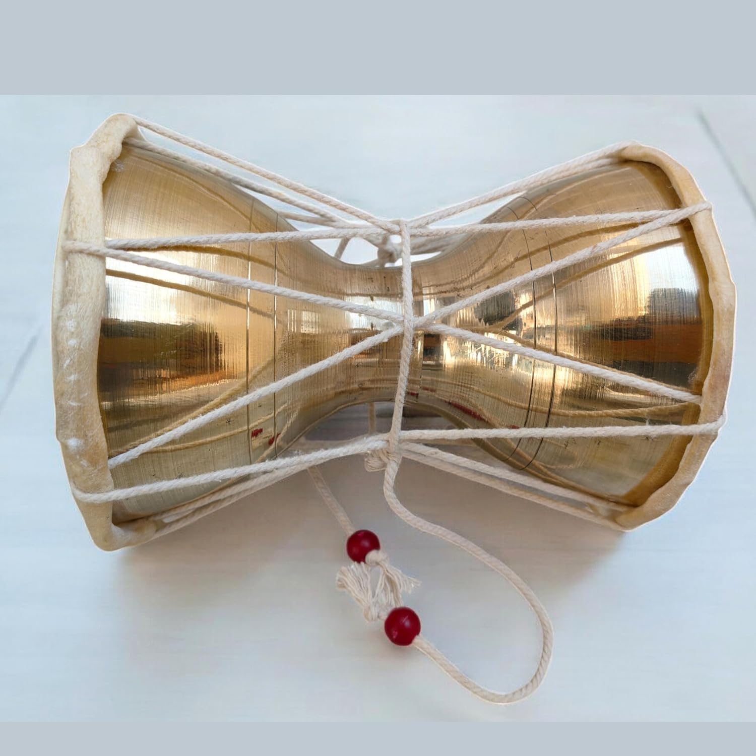 Brass Damru an Instrument of Lord Shiva 6"inch Very Rare by Make in India Pick Use | Brass Damroo Drum Handmade indian Folk musical instrument Damru Lord shiva Percussion Miniature Home Decor