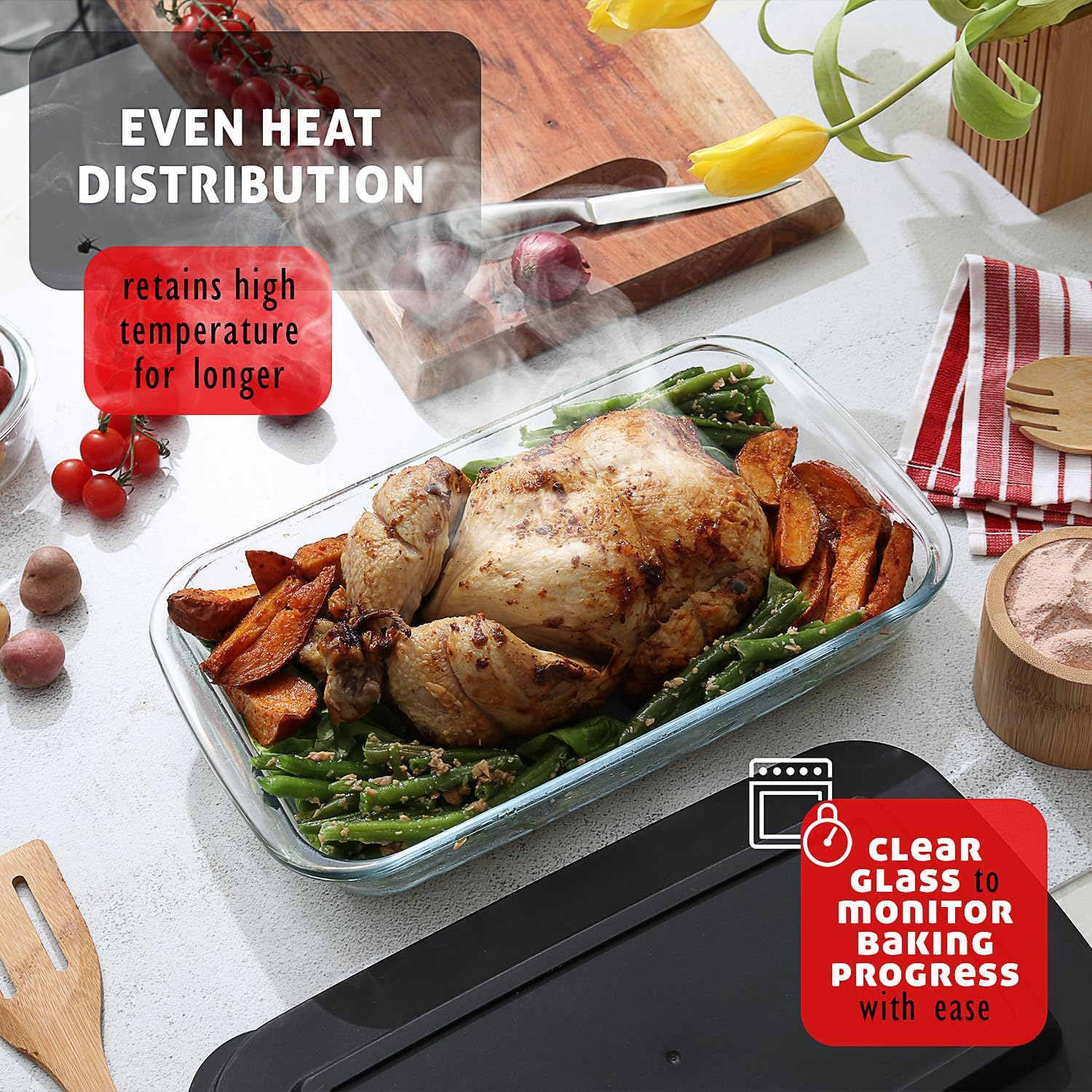 Eatex 8-Piece Deep Glass Casserole Dishes for Oven with Plastic Lids, Glass Baking Dishes for Oven, Rectangular Bakeware for Lasagna, Cooking, Leftovers, Kitchen, Freezer to Oven Dishwasher Safe - Image 6