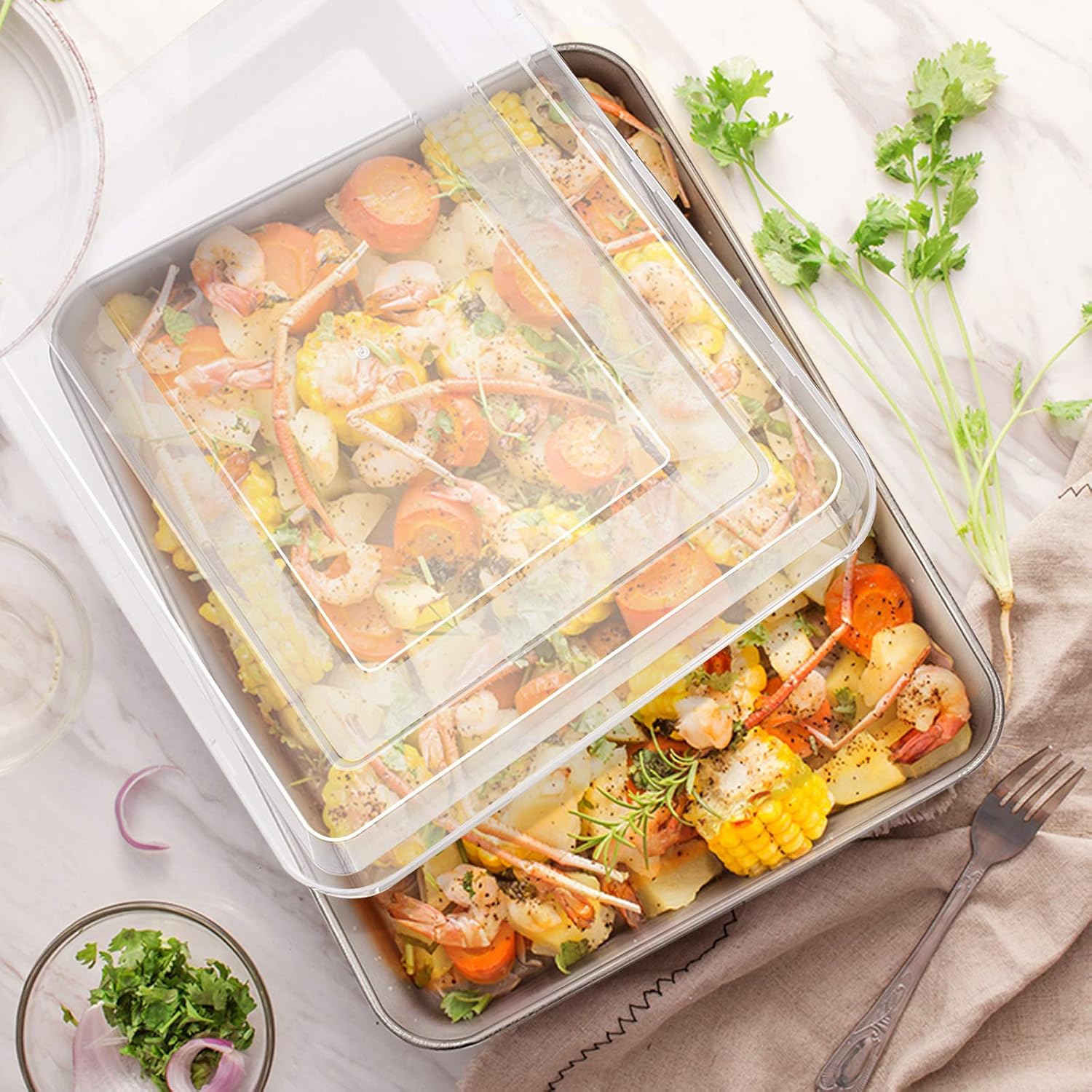 E-far Stainless Steel Baking Pan Set, 9-Piece Bakeware Sets for Cake Cookie Loaf Muffin, Include Round, Square, Rectangle Baking Sheet Pan with Lid & Cooling Rack, Dishwasher Safe - Image 5