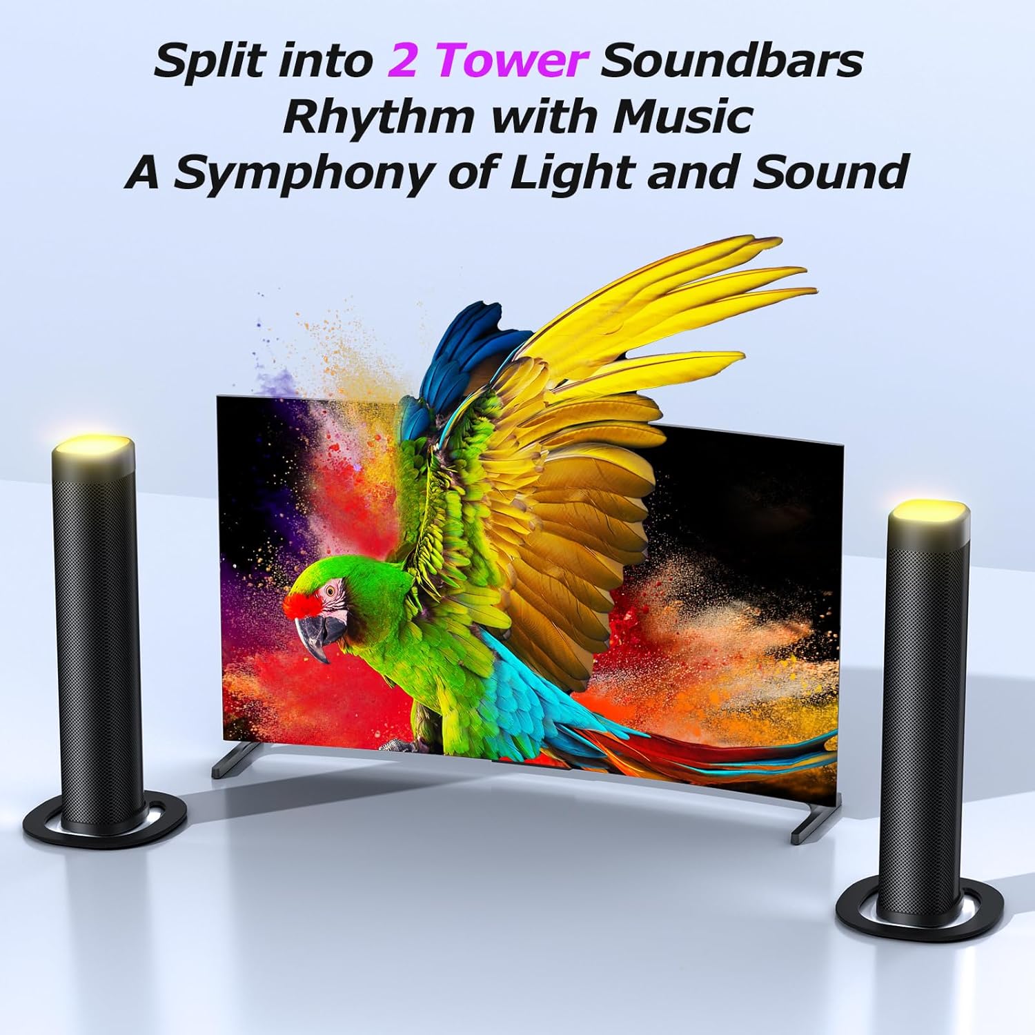 Sound Bar,100W Sound Bar for Smart TV with 3 RGB Lights Modes, Bluetooth 5.3, ARC/Opt/AUX Connect, Detachable 2-in-1 Speaker, 3 Equalizer Modes, Bass Surround Soundbar for TV/PC/Gaming/Projectors - Image 3