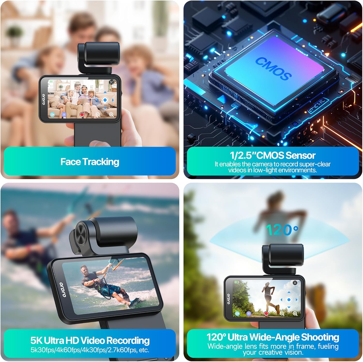 5K Video Camera Camcorder, Portable Vlogging Camera with 3.5'' Rotatable Touchscreen, 1/2.5'' CMOS & 4K/60FPS Video, IR Night Vision Pocket Camera with 64G Card for YouTube Vlogs (LightBlack) - Image 3