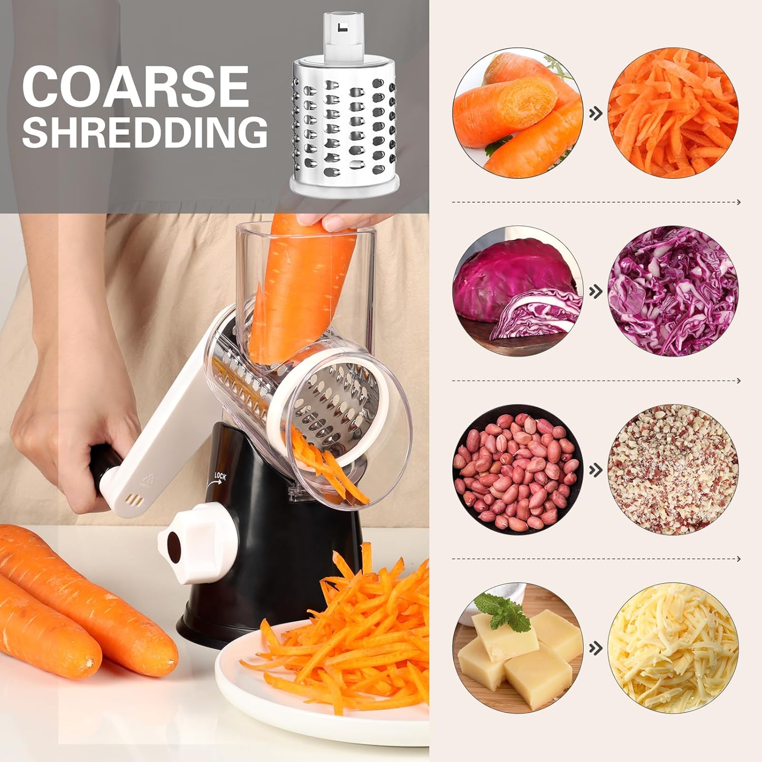 Cambom Rotary, Shredder for Fresh Cheese, Vegetable, Nuts,Non-slip Suction Base - Image 3