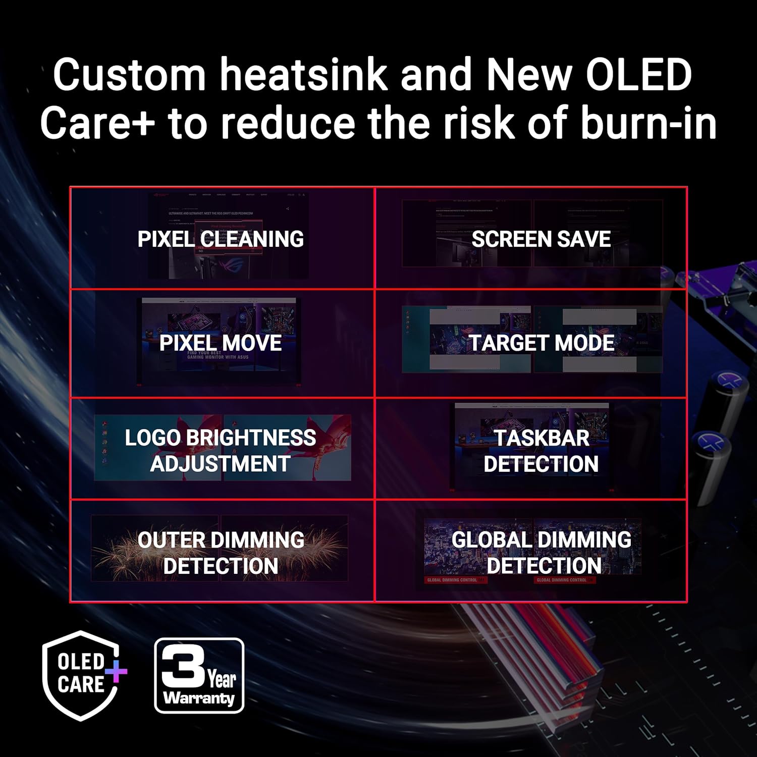 ASUS ROG Strix 26.5” 1440P QD-OLED Gaming Monitor (XG27ACDNG) -QHD (2560x1440), 360Hz, 0.03ms, Custom Heatsink, OLED Care+, G-SYNC Compatible, 99% DCI-P3, DisplayWidget, AI Gaming, 3yr Warranty - Image 3