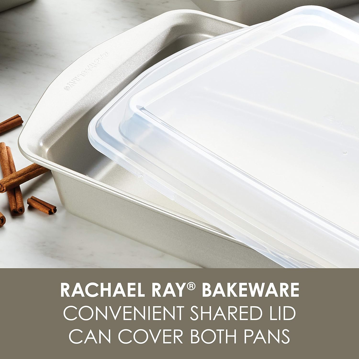 Rachael Ray Nonstick Bakeware Set without Grips includes Nonstick Baking Pan with Lid and Muffin Pan / Cupcake Pan - 3 Piece, Silver - Image 2