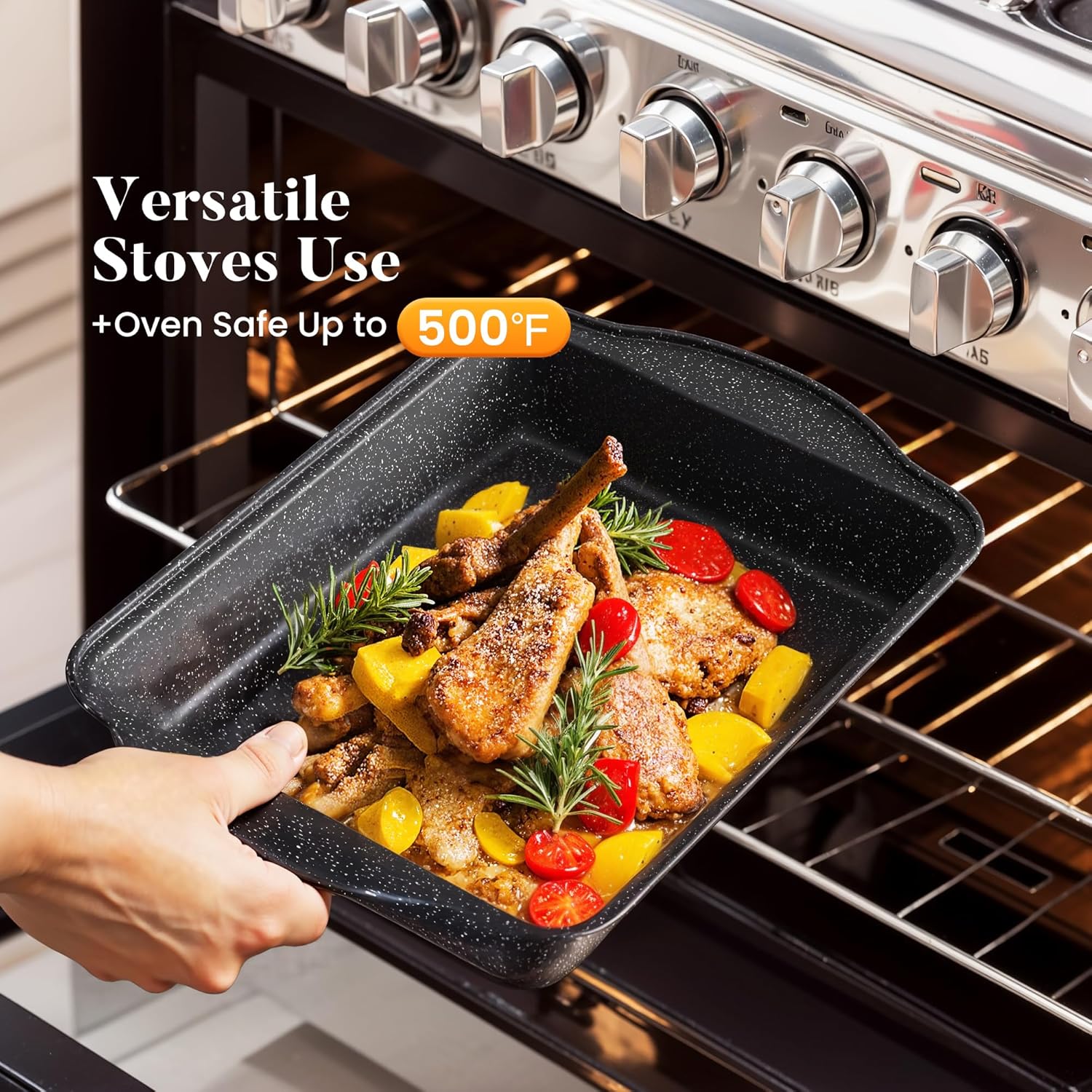 Kitchen Induction Cookware & Bakeware Set - 30 Piece Black Granite Cooking Pans Set, Non-Stick Pots and Pans Set - Image 3