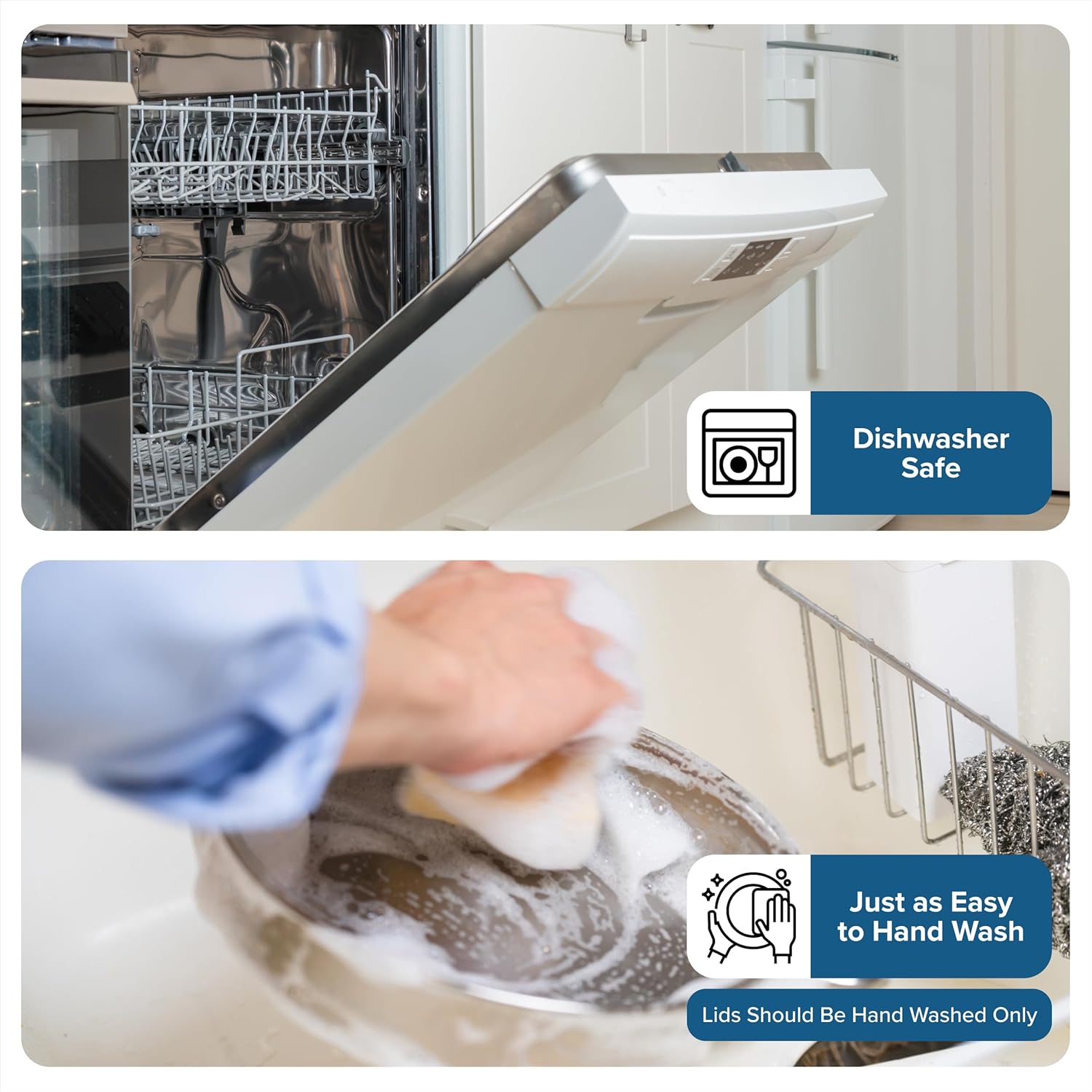 VIKING Mixing Bowls Set, 10 Piece Stainless Steel Kitchen Cookware, Non-Slip Silicone Base, Includes Tight Fit Lids, Dishwasher Safe, Blue - Image 4