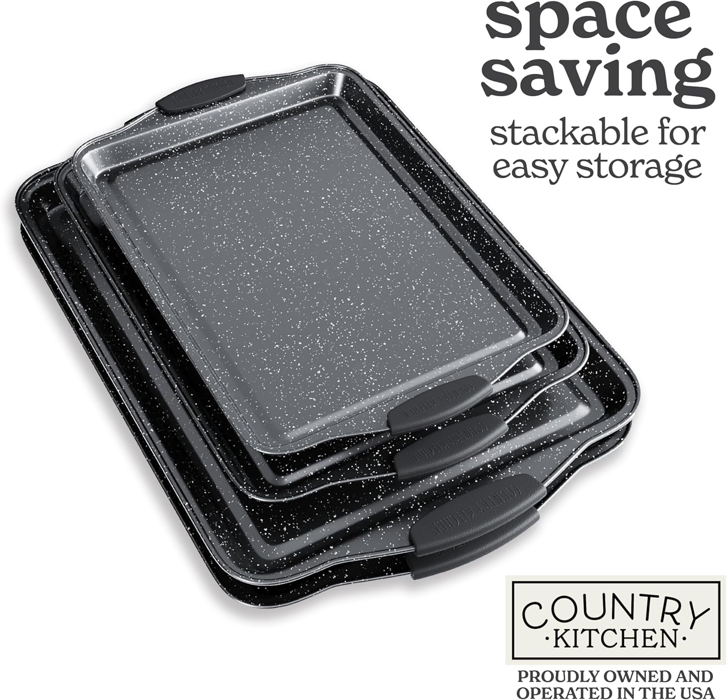 Country Kitchen Nonstick Stackable Bakeware Set - Heavy Duty, Durable, Easy Release Baking Set, Black, 4 Pcs - Image 7