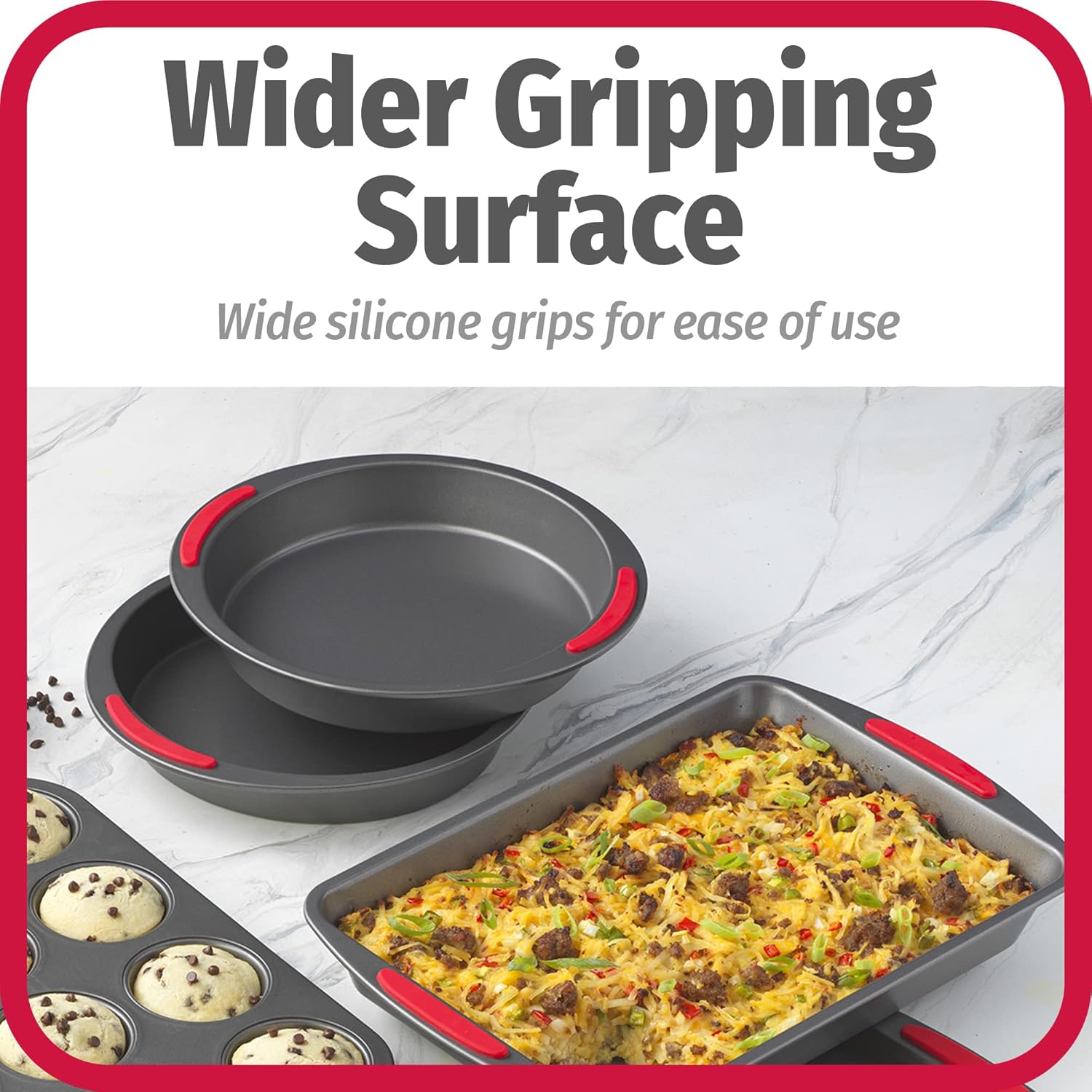 GoodCook 5-Piece Mega Grip Nonstick Bakeware Set – Cookie Sheet Pan, 2 9” Round Cake Pans, 13” x 9” Bake & Roast Pan, 12-Cup Muffin Pan - Baking Supplies, Baking Pans Set - Image 5