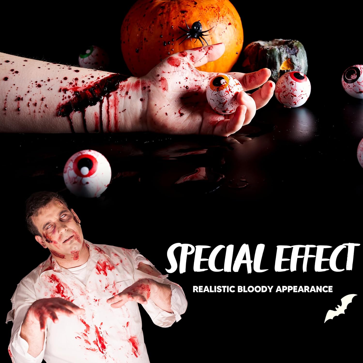 Spooktacular Creations 8 PCS Halloween Makeup Kit SFX Face Body Paint Set with Wound Scar Wax,12 Colors Face Paint Palette,Fake Blood,Spatula,Brushes for Halloween Costume,Zombie Makeup Dress Up - Image 6