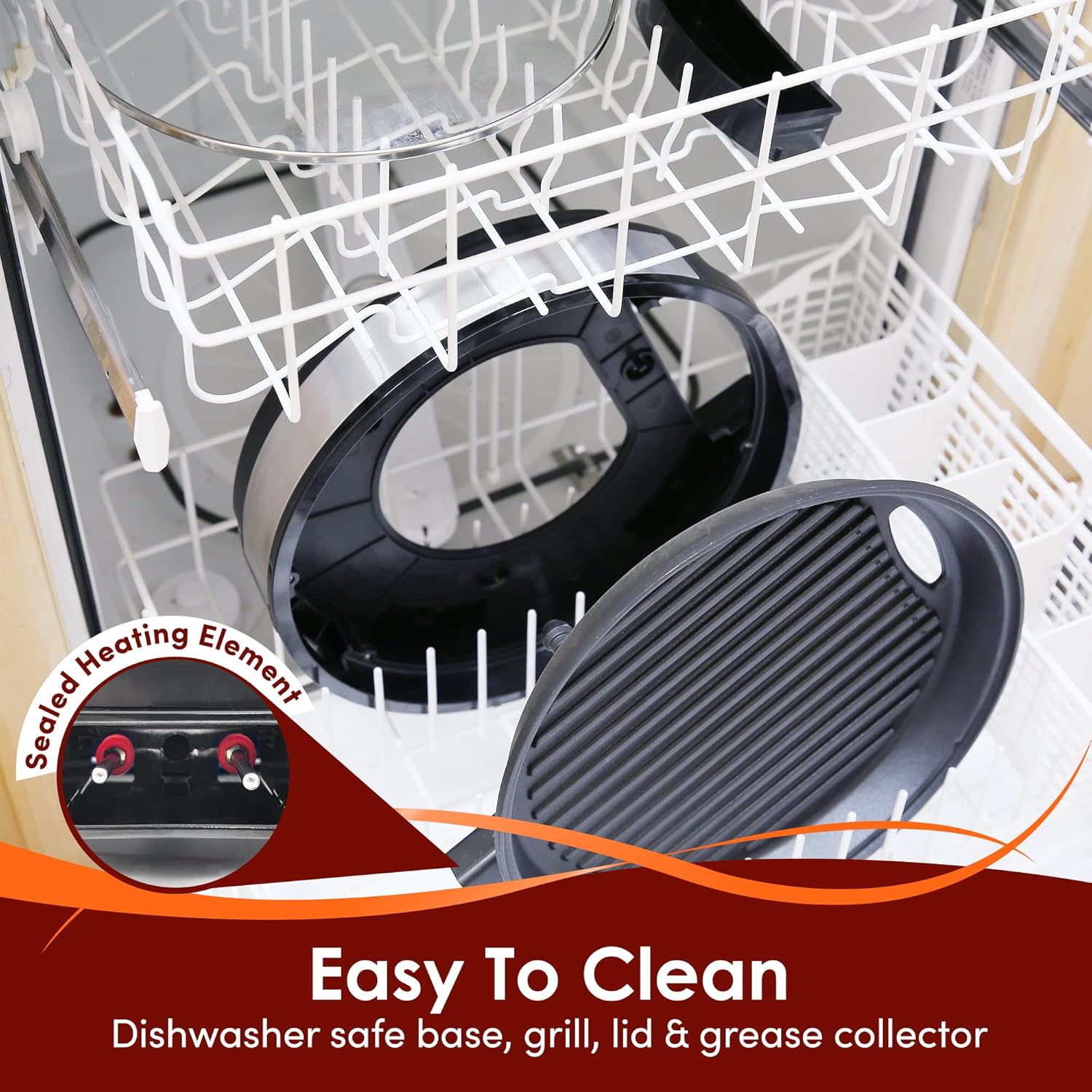 Elite Gourmet EMG6505G 12" Smokeless Indoor Electric BBQ Grill with Glass Lid Dishwasher Safe, Nonstick, Adjustable Temperature, Fast Heat Up, Low-Fat Meals Easy to Clean Design - Image 7