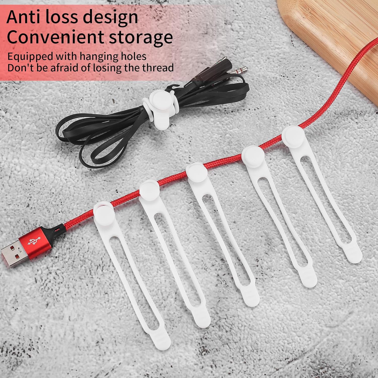 50 Pcs Silicone Cable Ties, Reusable Cable Straps Wire Organizer, Cable Management Cord Organizer for Fastening Earphone Phone Charger Home Office Desk Kitchen Appliances Cable Cords Wires - Image 5