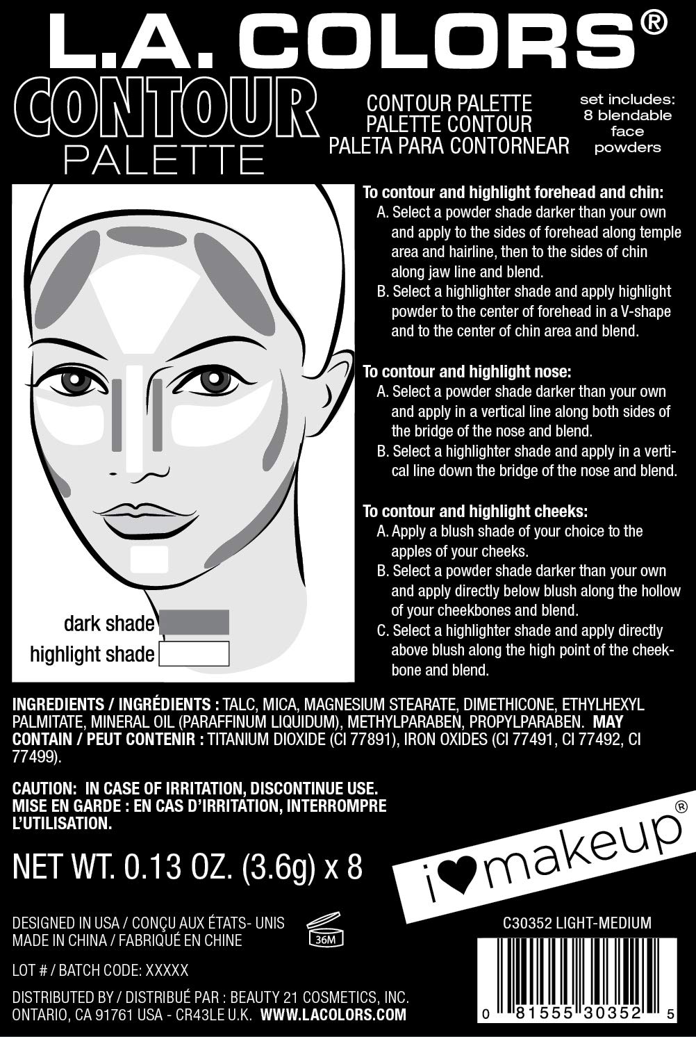 L.A. COLORS I Heart Makeup Contour Palette C30352 - Image 2