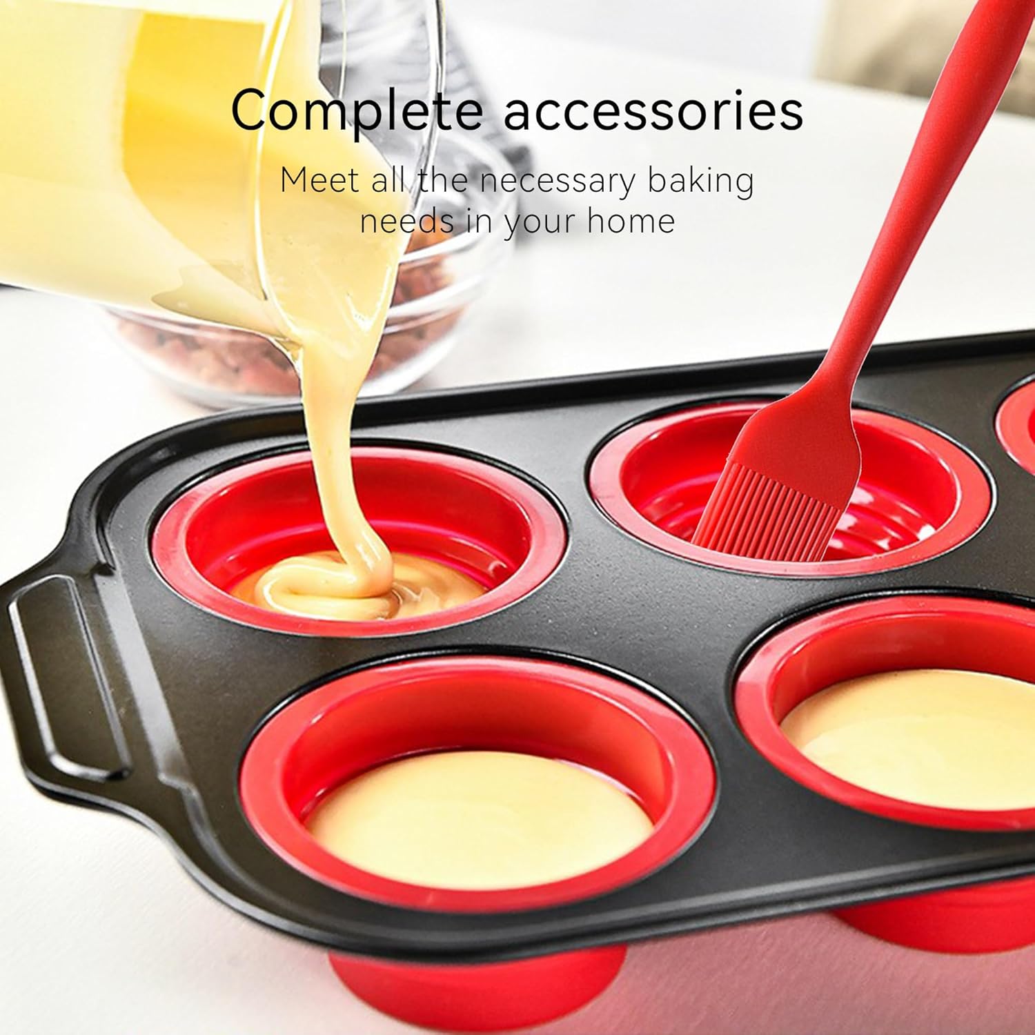 8 Piece Red Silicone Bakeware Sets, Nonstick Baking Pans, Silicone Baking Sheet Set with Press to Release Design, Oven Mitts, Spatula & Brush Flexible, Stackable, BPA Free, Dishwasher & Oven Safe - Image 6
