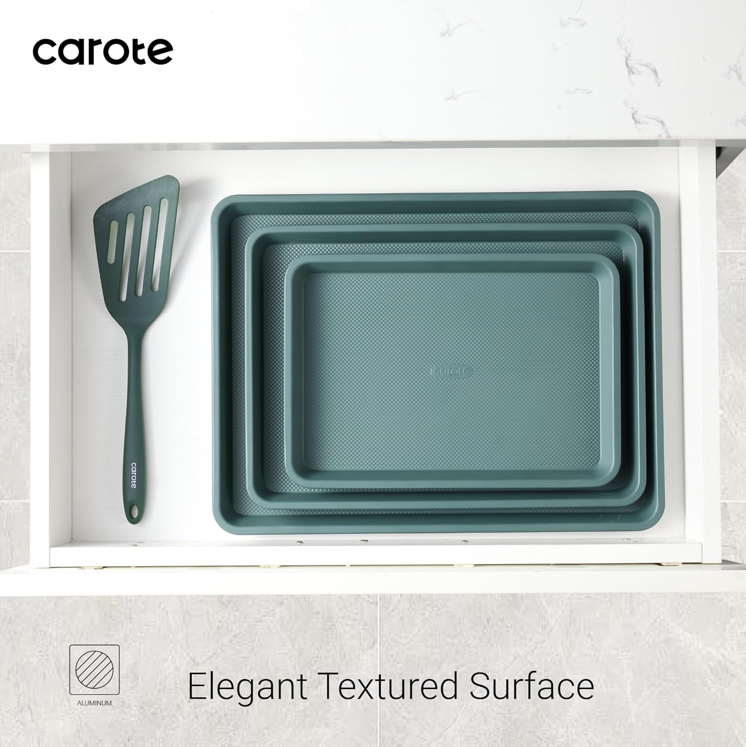 CAROTE 3-Piece Baking Pan Set - Bakeware Set, Baking Sheet Set Including 13 Inch 15 Inch 17 Inch Sheet Pan, Cookie Sheet for Baking, Deep Olive Green - Image 5