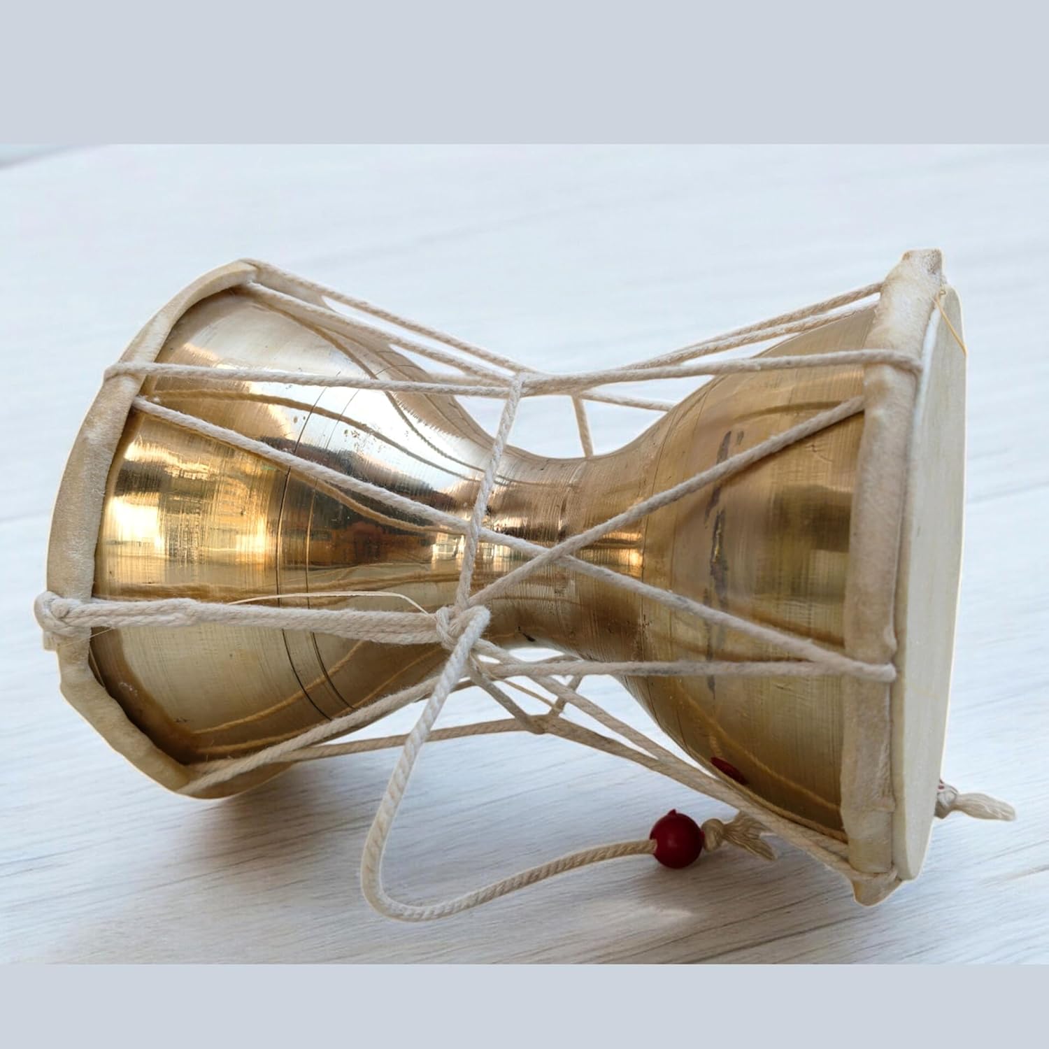 Brass Damru an Instrument of Lord Shiva 6"inch Very Rare by Make in India Pick Use | Brass Damroo Drum Handmade indian Folk musical instrument Damru Lord shiva Percussion Miniature Home Decor - Image 4