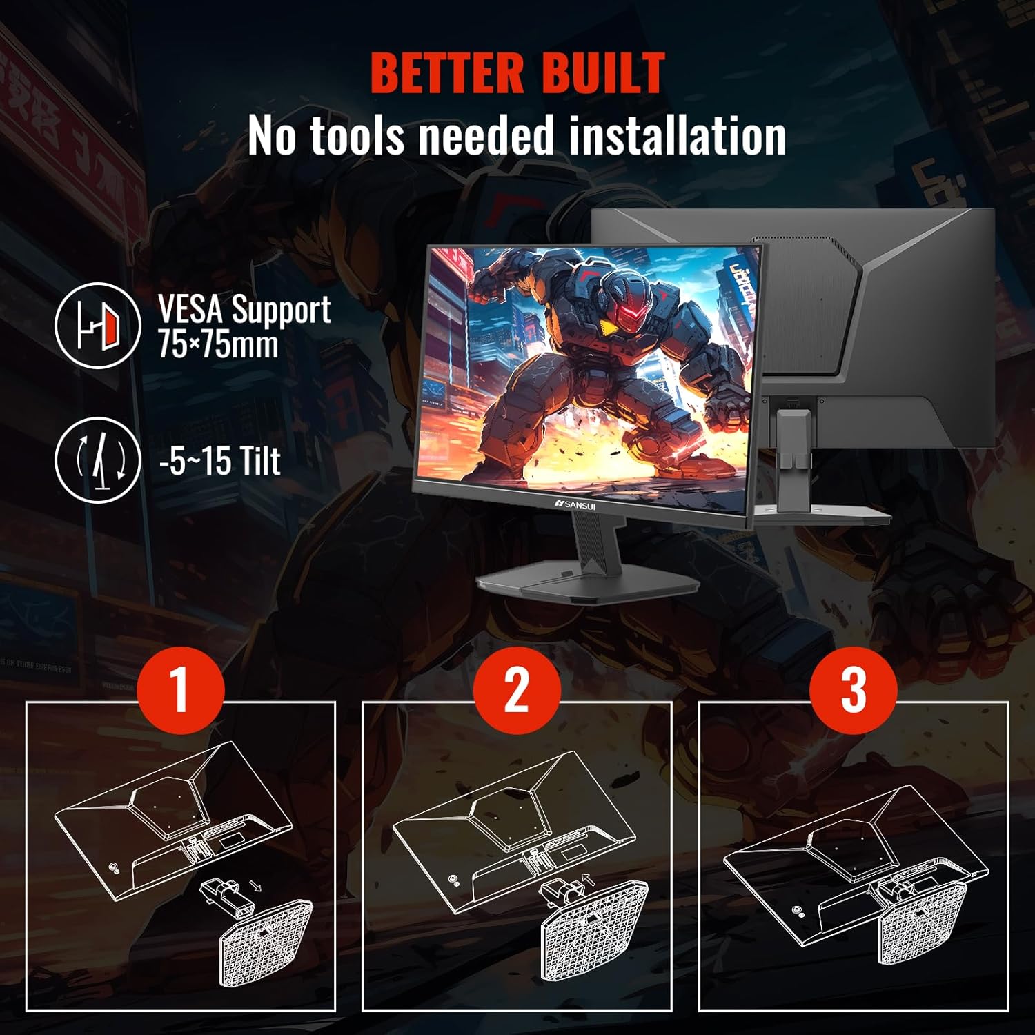 SANSUI 24 Inch Gaming Monitor 200Hz 1Ms FreeSync HDR 110% sRGB FHD 1080P Computer Monitor HDMI DP Ports Eye Care Frameless VESA Mount Cable Management (ES-G24F4L, HDMI Cable Included) - Image 8