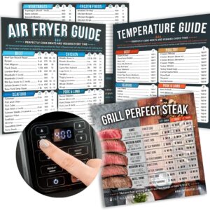 Air Fryer Cheat Sheet Magnet, Quick Cooking Times Chart for Air Fryers, Kitchen Accessories for Easy Cooking, Magnetic Food Temperature Guide for Refrigerator, Baking and Grilling