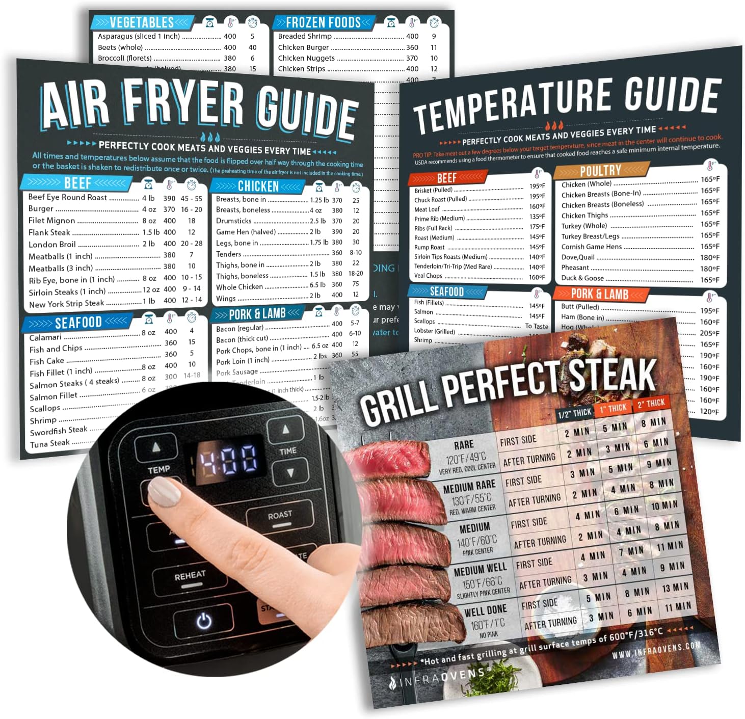 Air Fryer Cheat Sheet Magnet, Quick Cooking Times Chart for Air Fryers, Kitchen Accessories for Easy Cooking, Magnetic Food Temperature Guide for Refrigerator, Baking and Grilling