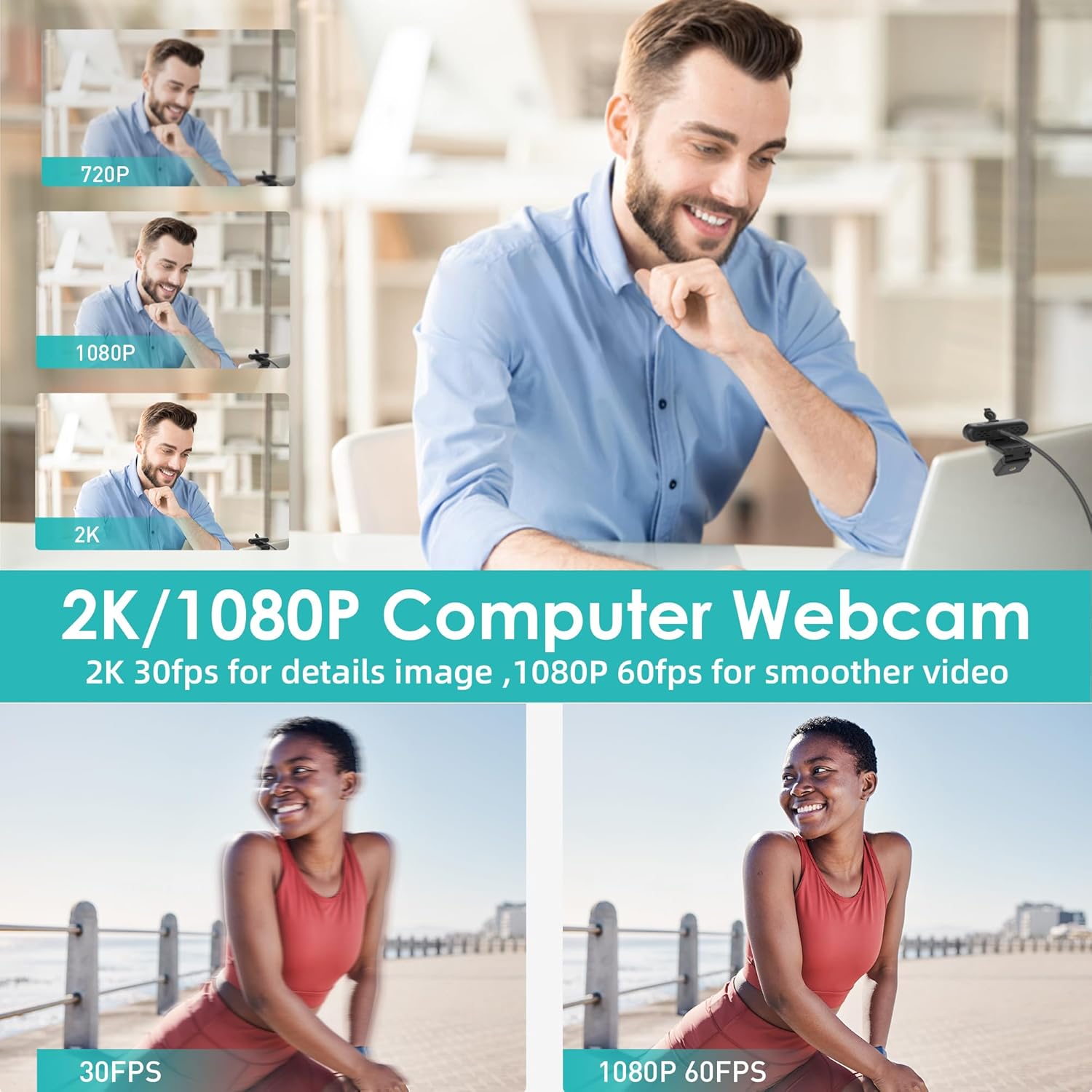 saylas 2K Webcam with Microphone, FHD Streaming Camera with 2K/30fps, 1080P/60fps, Privacy Cover, Plug & Play USB Web Cam, Autofocus, Webcam for PC, Computer Web Camera for Laptop, Desktop, Mac, Zoom - Image 2