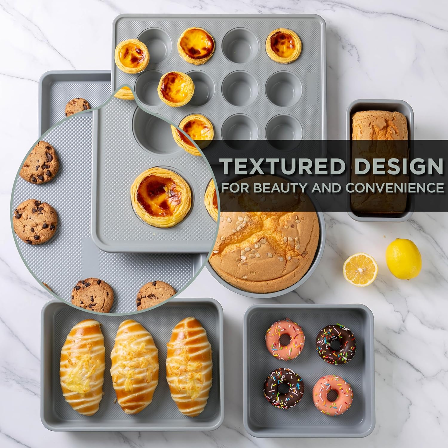 Country Kitchen Nonstick Stackable Bakeware Set - Durable, Easy Release Baking Set, Sage, 6 Pcs - Image 4