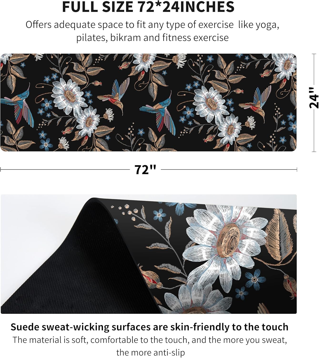 nuveti Printed Travel Yoga Mat-1/16 Inch Thick Non Slip Fitness Workout Mat with Carrying Bag, Foldable Lightweight Suede & Natural Rubber Yoga Mat for Yoga Pilates and Fitness 72" L x 24" W x 1.5mm - Image 2