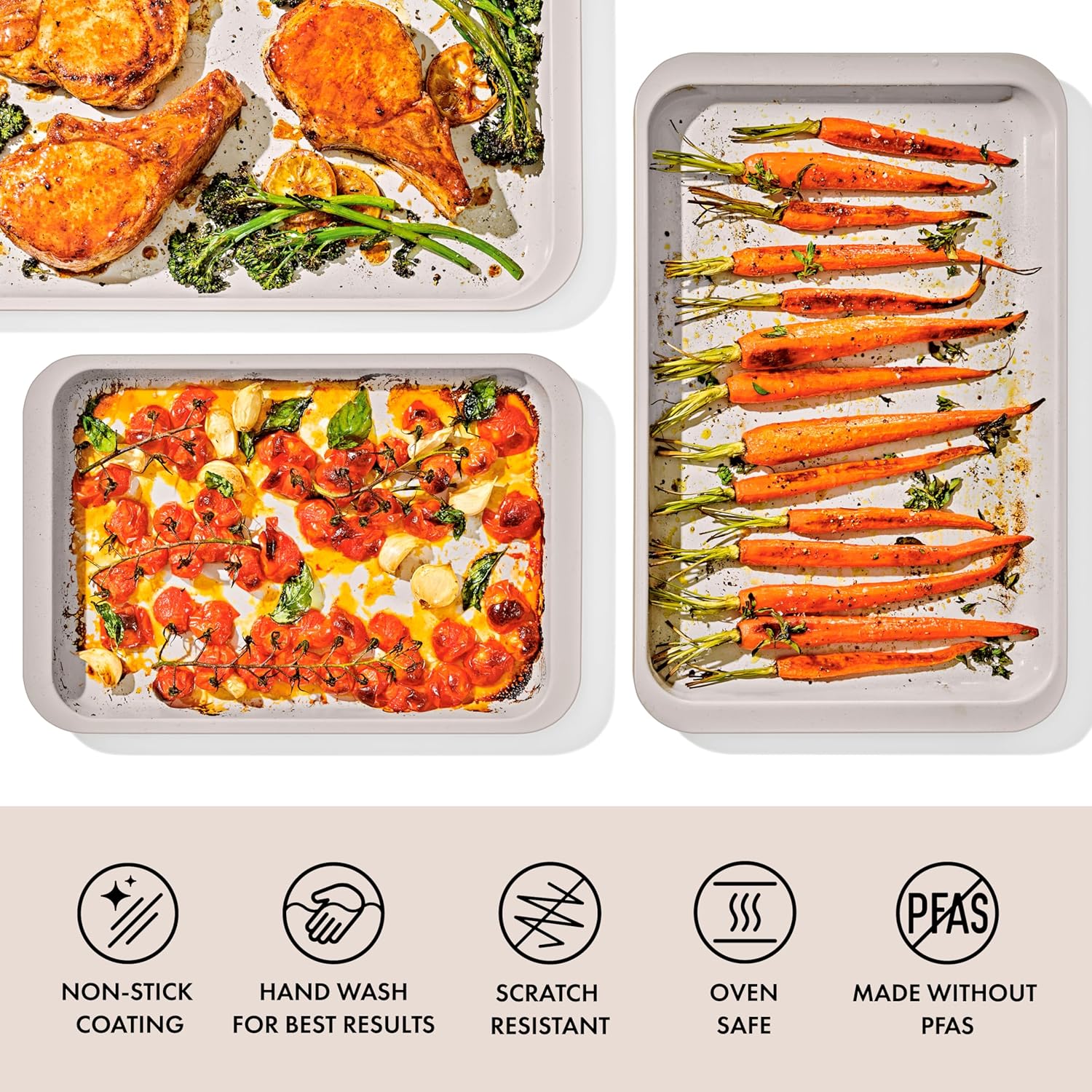 OXO Good Grips Non-Stick Pro Ceramic Coated Metal Bakeware 3-Piece Sheet Pan Set – Biscuit - Image 2