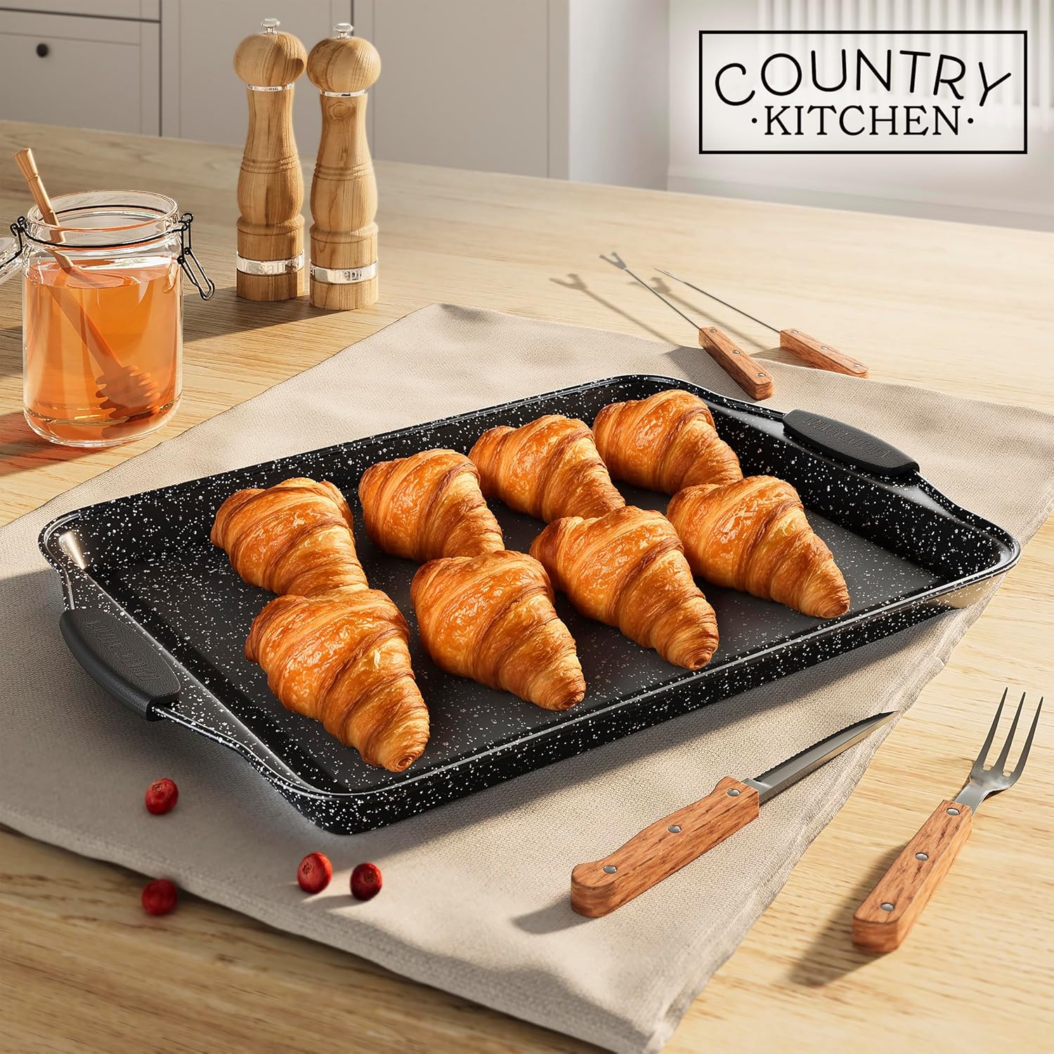 Country Kitchen Nonstick Stackable Bakeware Set - Heavy Duty, Durable, Easy Release Baking Set, Black, 4 Pcs - Image 8