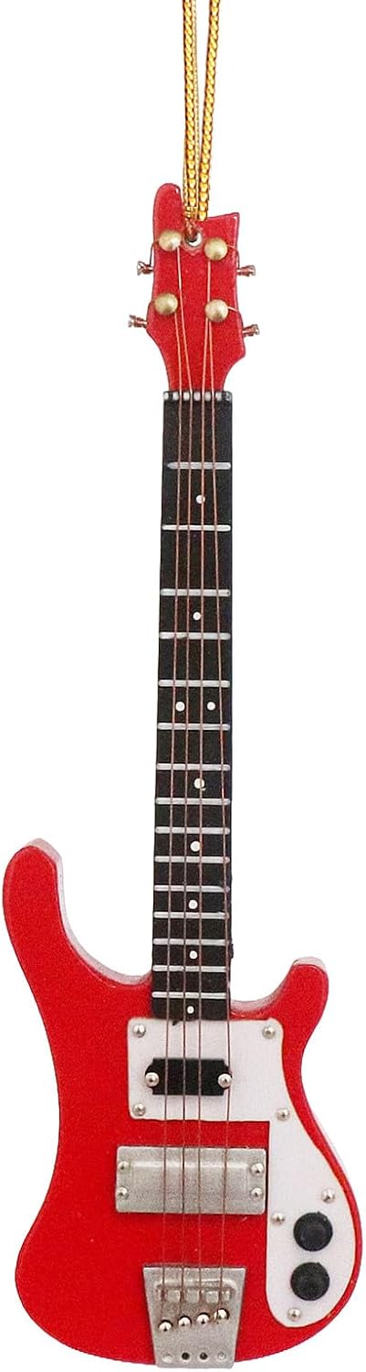5.51" Wooden String Miniature Electric Bass Guitar Hanging Ornament Mini Musical Instrument Replica Music Birthday Gifts Holiday Tree Home Decoration Display Ornament Model (5.51)