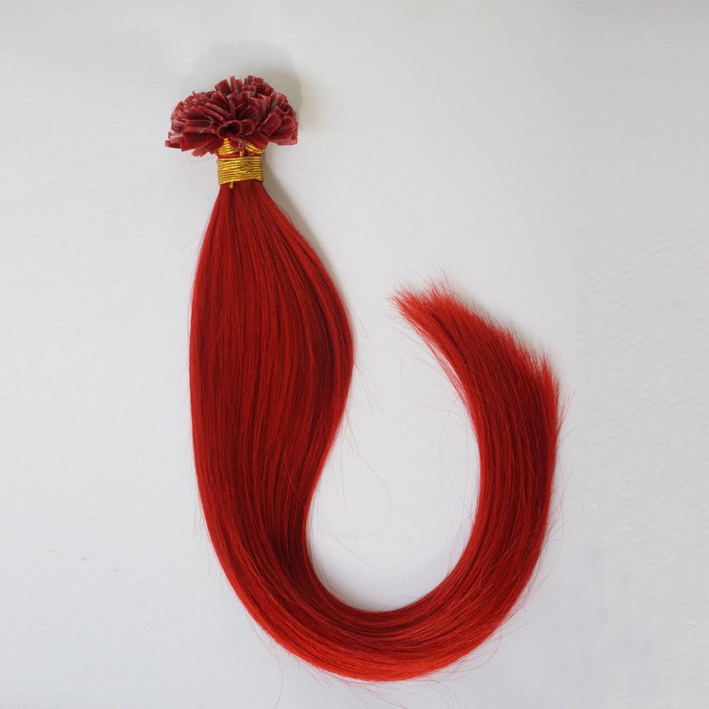 Keratin U Tip Hair Extensions Real Human Hair Red Colors Pre-Bonded Hot Fusion Nail Tip Remy Hair Bright Red for Women Girls 20inch 100strands - Image 6