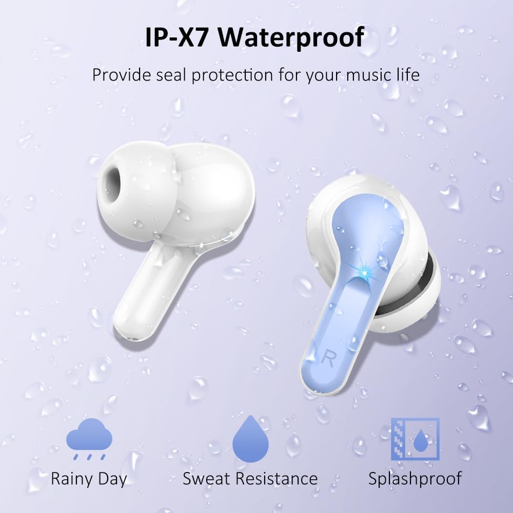 Wireless Earbuds, Bluetooth 5.4 Headphones 2025 NEW Ear Buds 40H Bass Stereo in-Ear Earphones ENC Noise Cancelling Earbuds with 4 HD Mic, USB-C LED Display IP7 Waterproof Sport Headset for Android iOS - Image 8