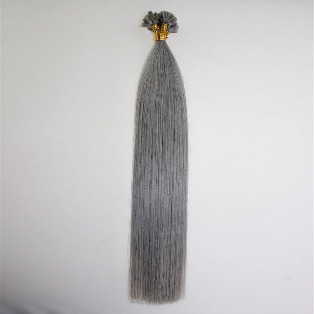 Keratin U Tip Hair Extensions Silver Gray Pre-bonded Keratin Glue Nail-Tip Real Human Hair Light Grey Colored Hair 16inch 50g 1g/s - Image 7
