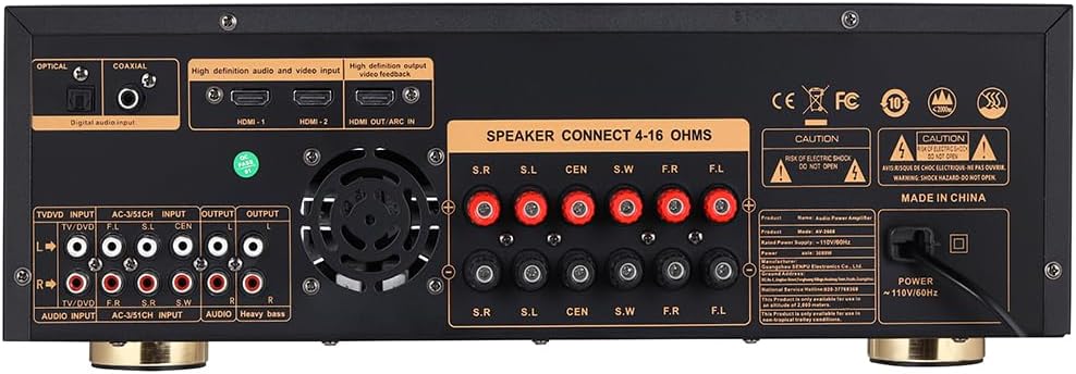 Stereo Receivers,5.1 Channels Audio Amplifier with HDMI,Optical/Coaxial,Bluetooth/USB,RCA,AC-3 Input,Subwoofer Output for Karaoke,Home,Theater Speakers(Non-Dolby/DTS) - Image 3