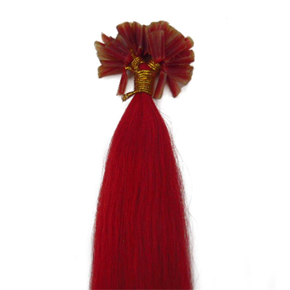 Keratin U Tip Hair Extensions Real Human Hair Red Colors Pre-Bonded Hot Fusion Nail Tip Remy Hair Bright Red for Women Girls 20inch 100strands - Image 2