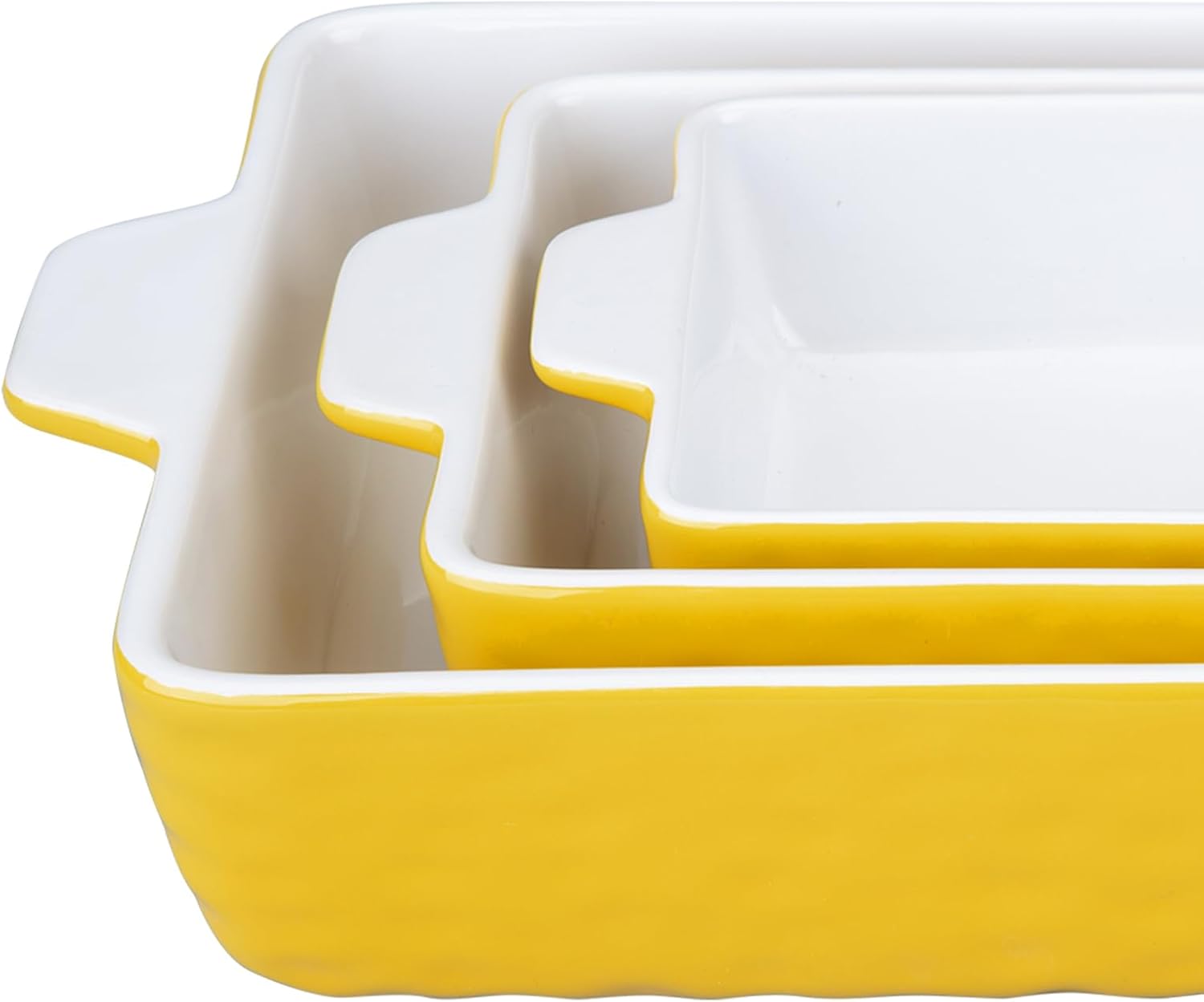 GarveeHome Baking Dishes Set of 3, Ceramic Bakeware Set with Handles, Porcelain Baking Pan Casserole Dishes for Oven and Microwave, Deep Lasagna Pan for Baking, Cooking, Wedding Gift - Yellow - Image 3