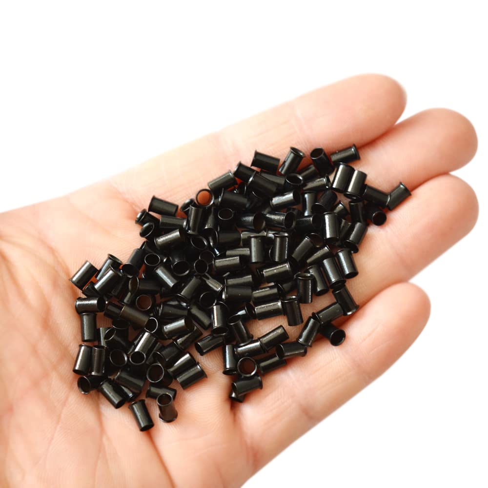 1000 Pcs Flare Euro Lock Copper Tubes Micro Rings Links Beads for I-Tip Human Hair Extensions 3.4x3.0X6.0mm (Black) - Image 5