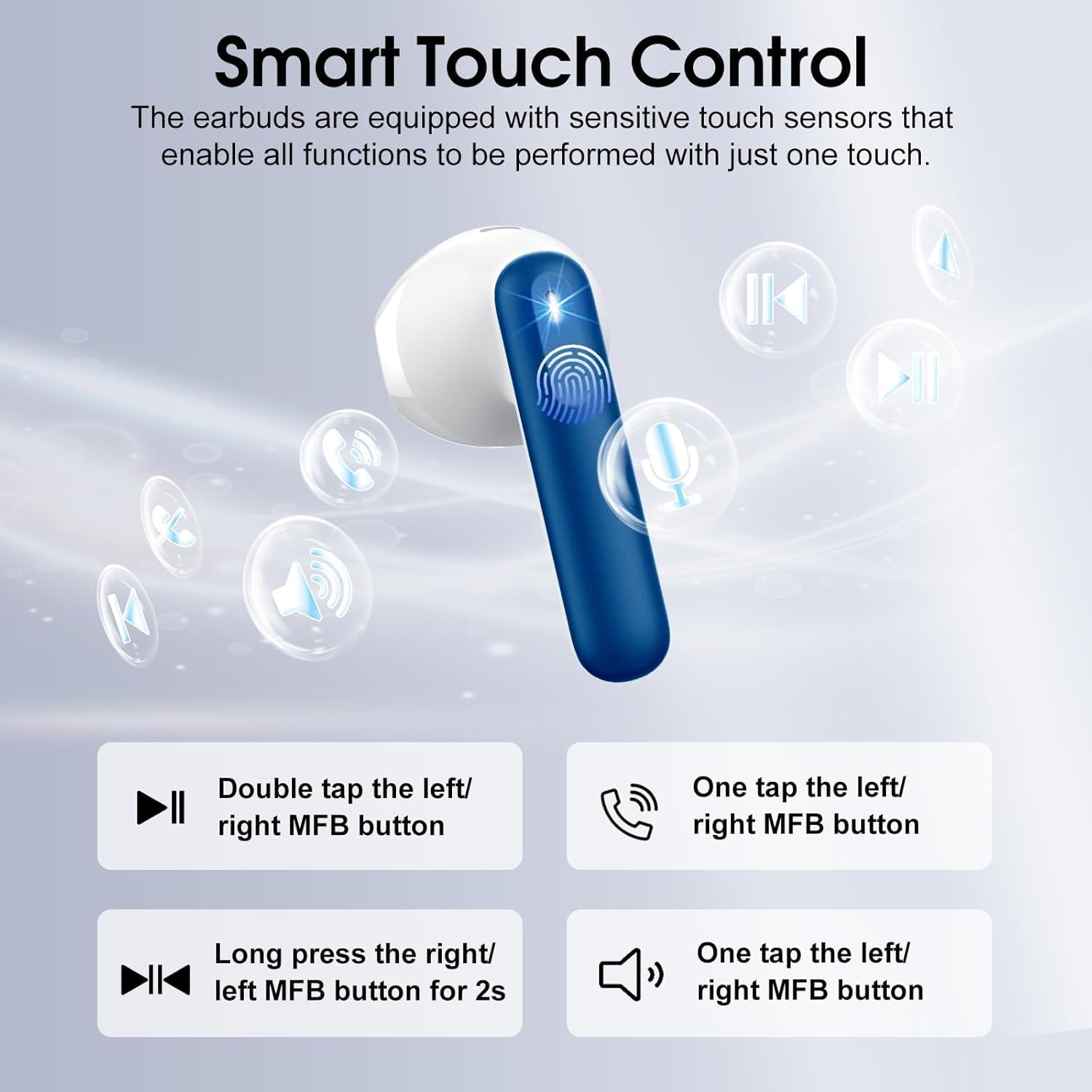 Wireless Earbuds, Bluetooth 5.4 Headphones with 3D Bass Stereo, 40H Ultralight in-Ear Buds, Bluetooth Earbuds with 4 ENC Noise Cancelling Mic, USB-C, IP7 Waterproof Earphones for Android iOS, Blue - Image 5