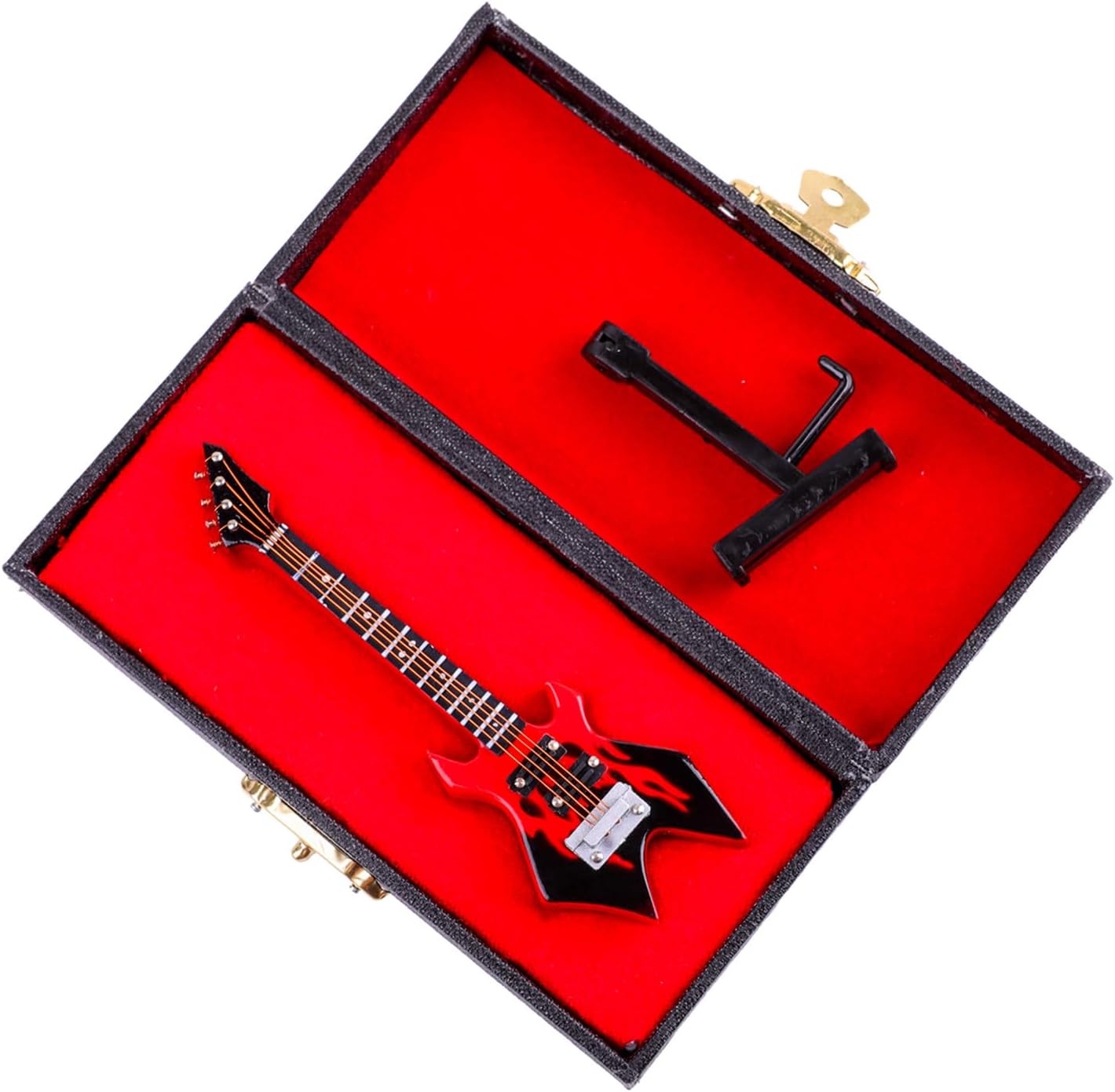 Wooden Miniature Electric Bass Guitar with Stand and Case Mini Musical Instrument Electric Bass Guitar Replica Collectible Figurines Model Home Decoration and Ornament (3.94"x1.18"x0.24") - Image 2