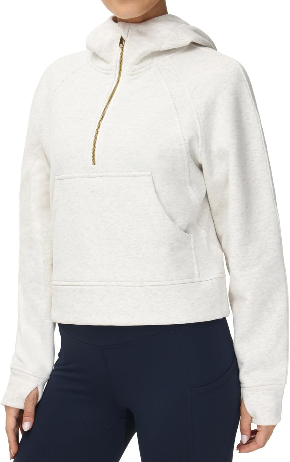 THE GYM PEOPLE Womens' Hoodies Half Zip Long Sleeve Fleece Crop Pullover Sweatshirts with Pockets Thumb Hole - Image 2