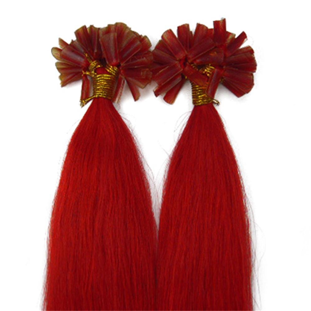 Keratin U Tip Hair Extensions Real Human Hair Red Colors Pre-Bonded Hot Fusion Nail Tip Remy Hair Bright Red for Women Girls 20inch 100strands - Image 3